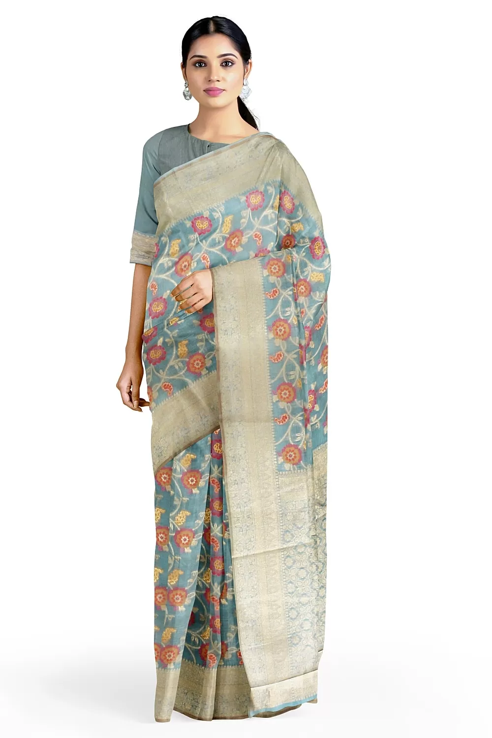 Sky Blue Colour Organza Saree