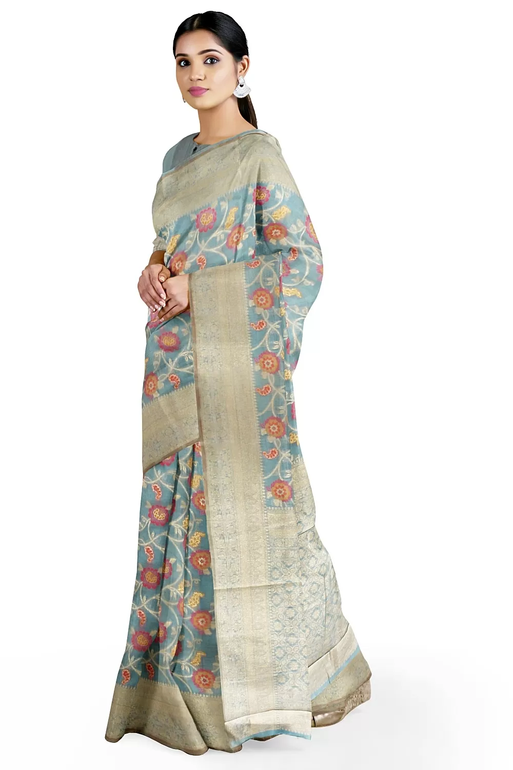 Sky Blue Colour Organza Saree