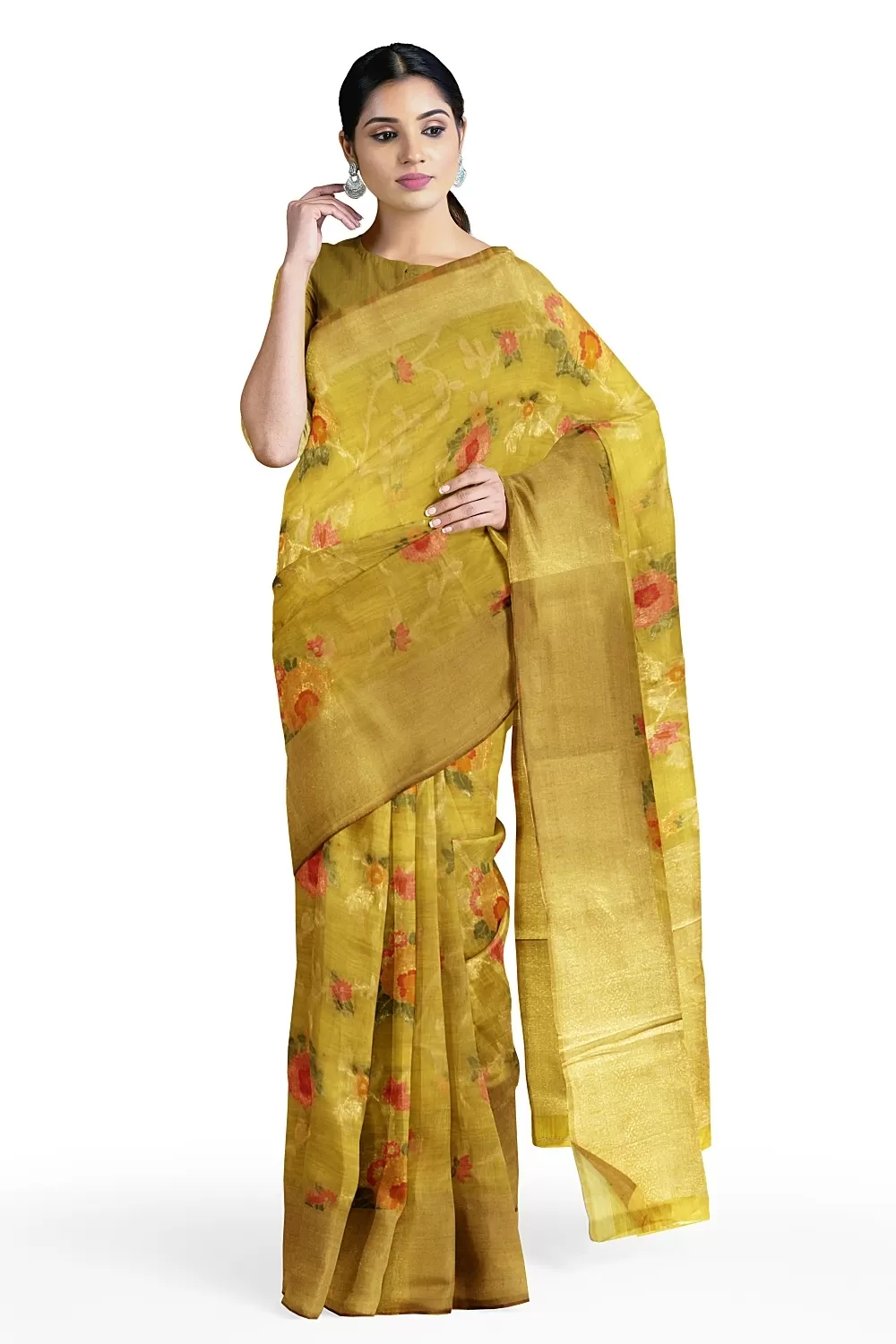 Mustard Colour Organza Saree