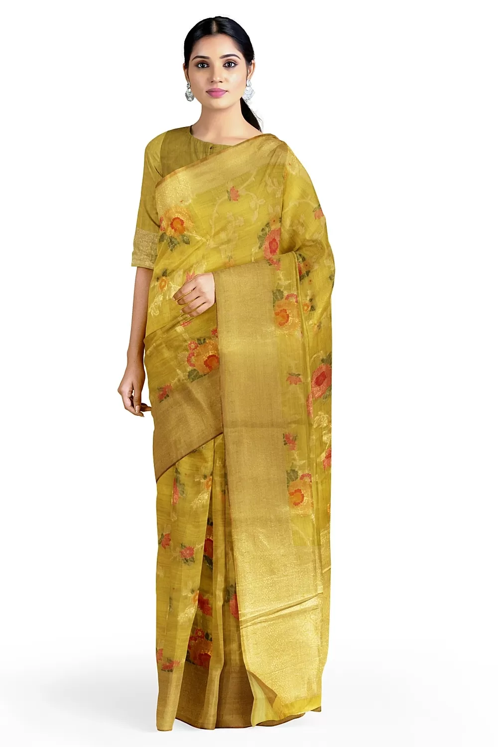 Mustard Colour Organza Saree