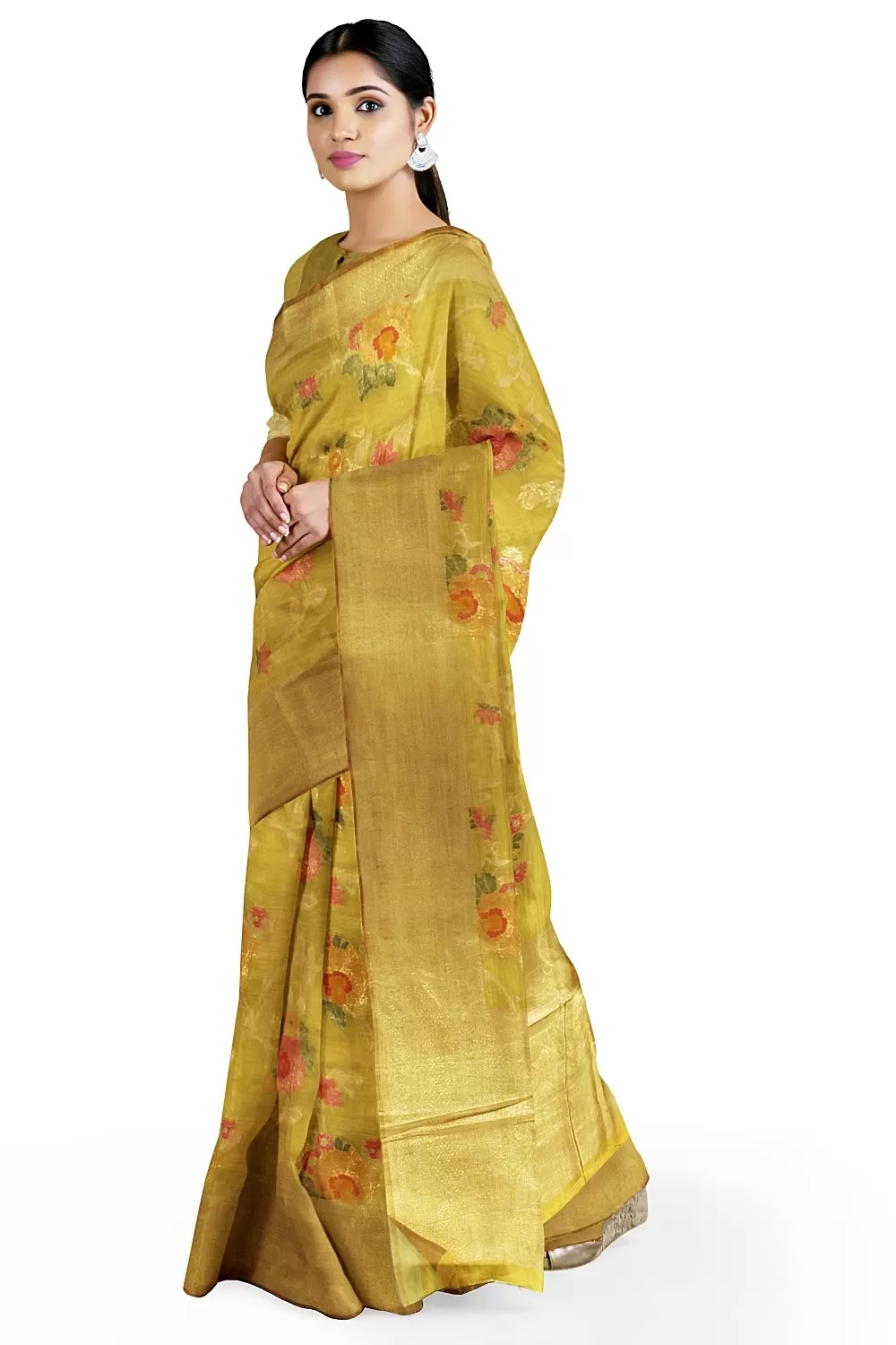 Mustard Colour Organza Saree