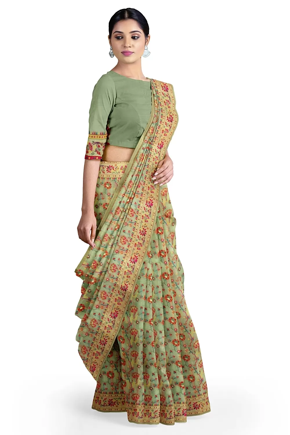 Pista Green Colour Summer Silk Saree