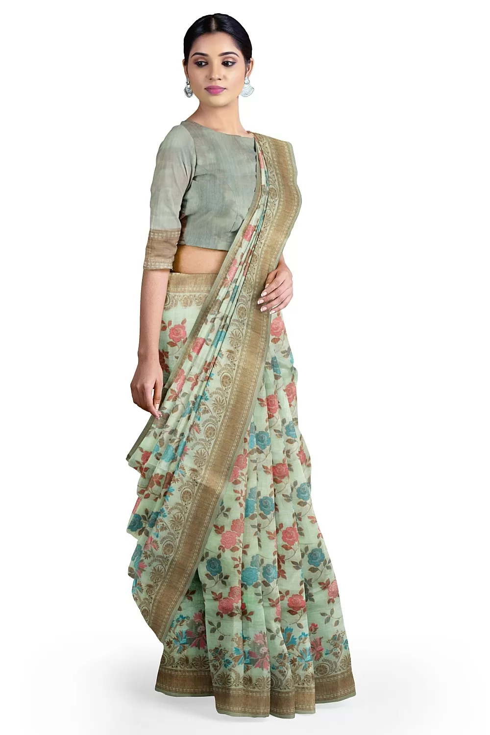 Pista Green Colour Summer Silk Saree