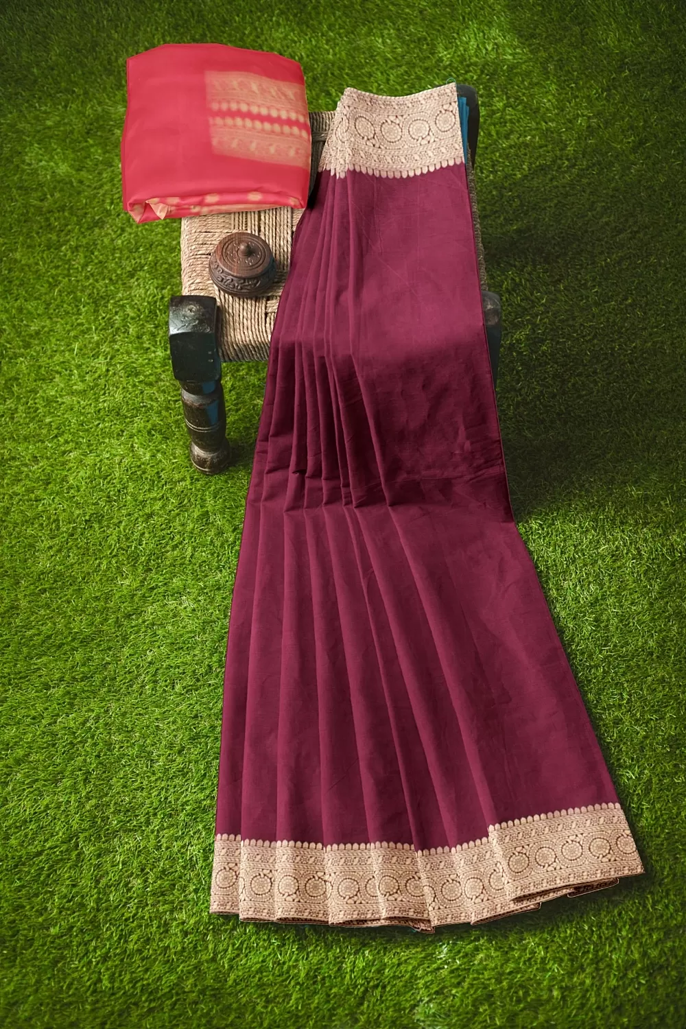 Wine Colour Munga Silk Saree