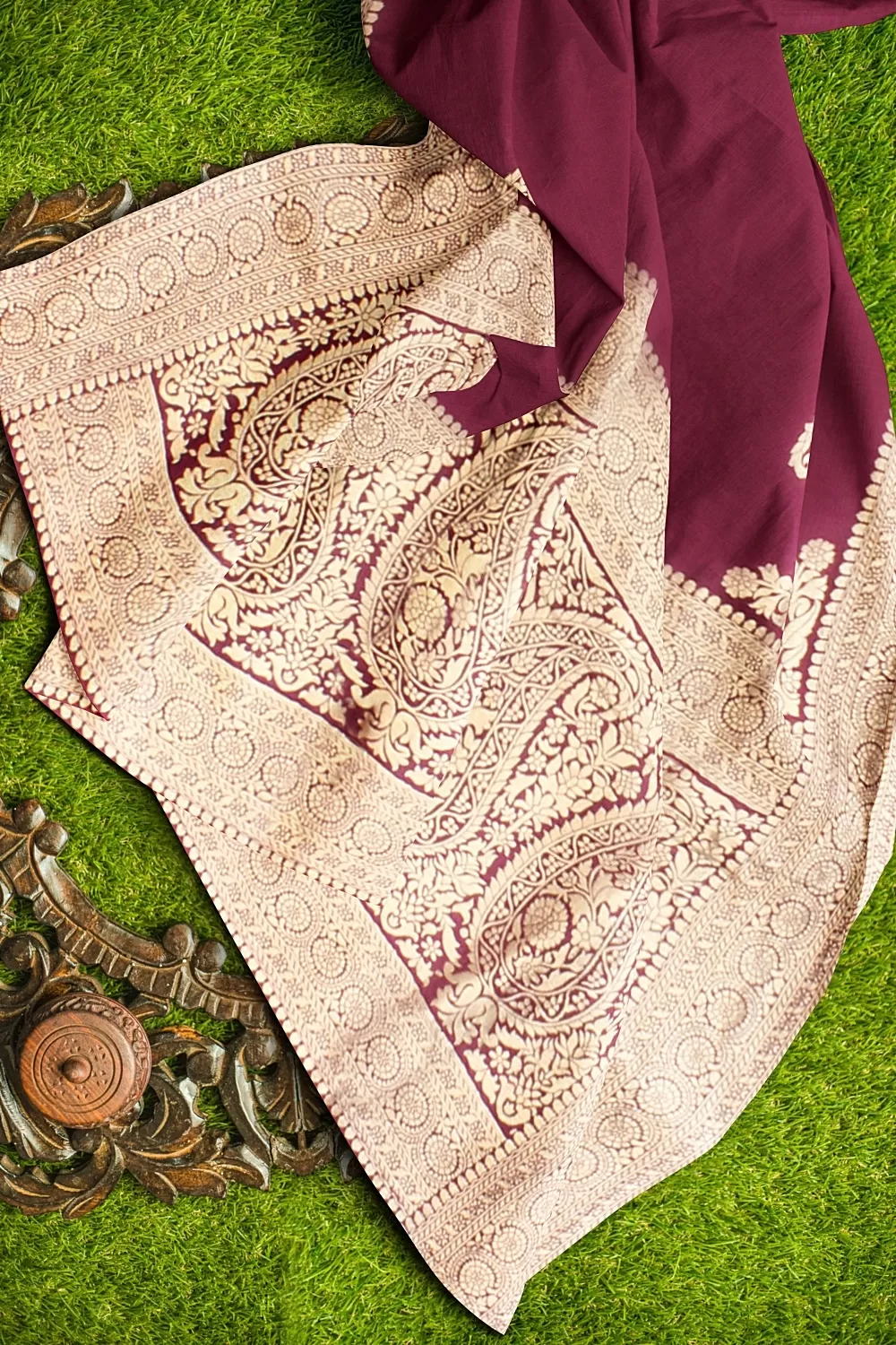 Wine Colour Munga Silk Saree