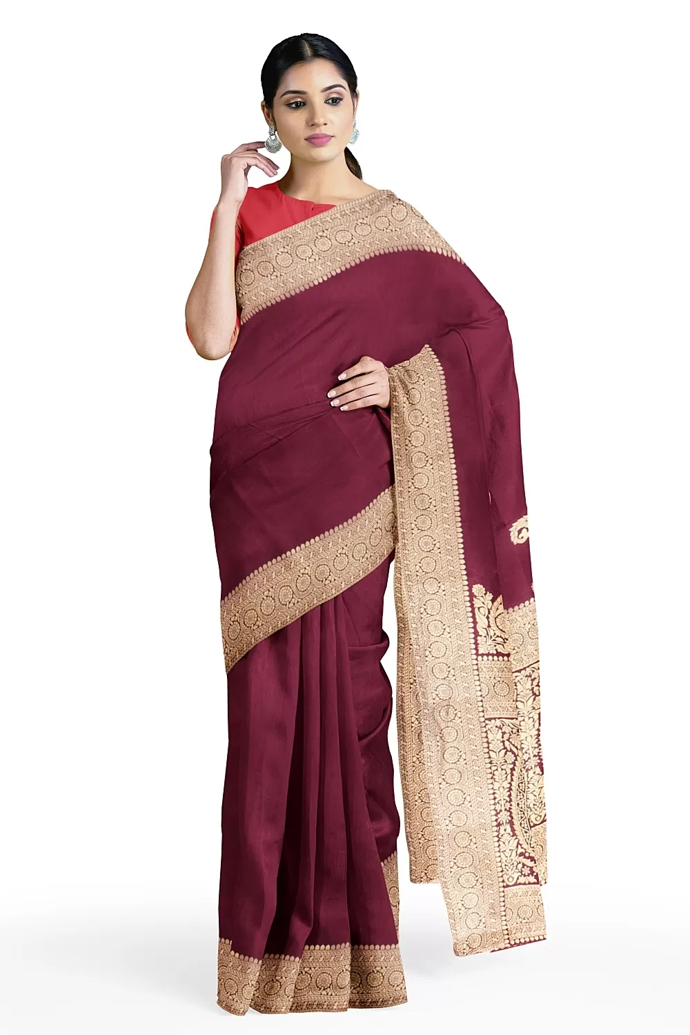 Wine Colour Munga Silk Saree