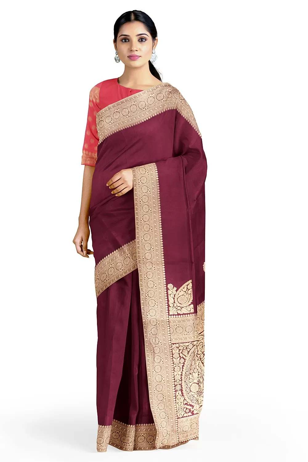 Wine Colour Munga Silk Saree