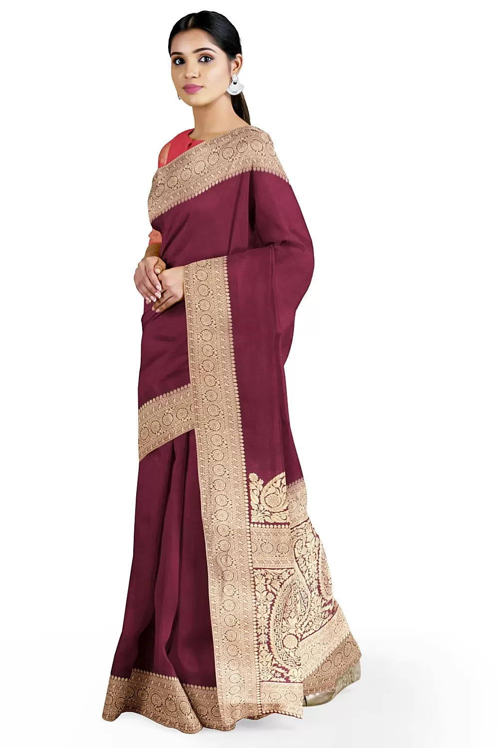 Wine Colour Munga Silk Saree