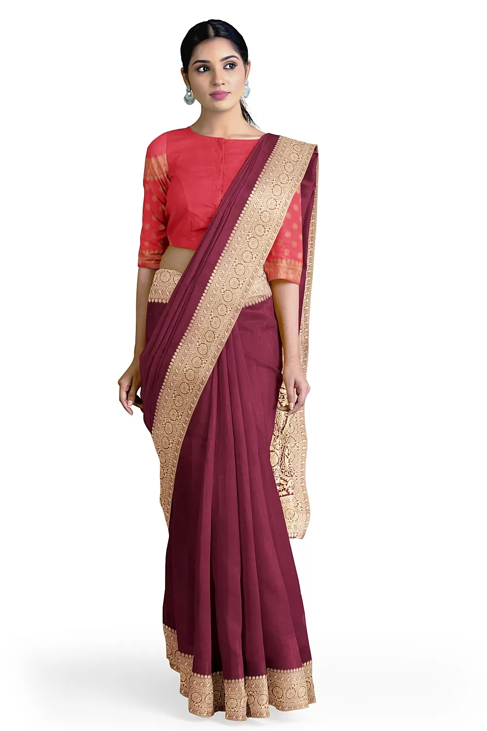 Wine Colour Munga Silk Saree