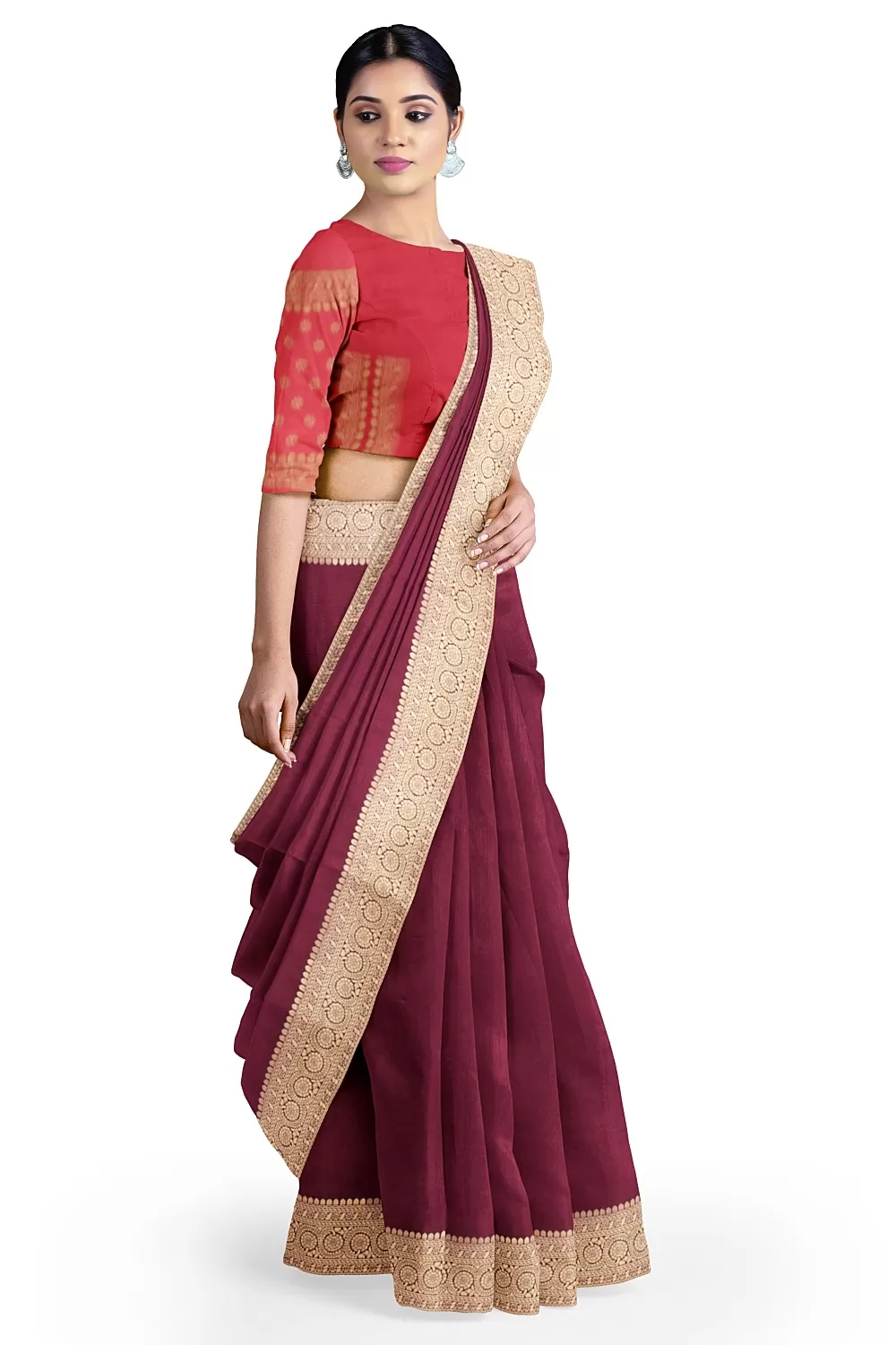 Wine Colour Munga Silk Saree