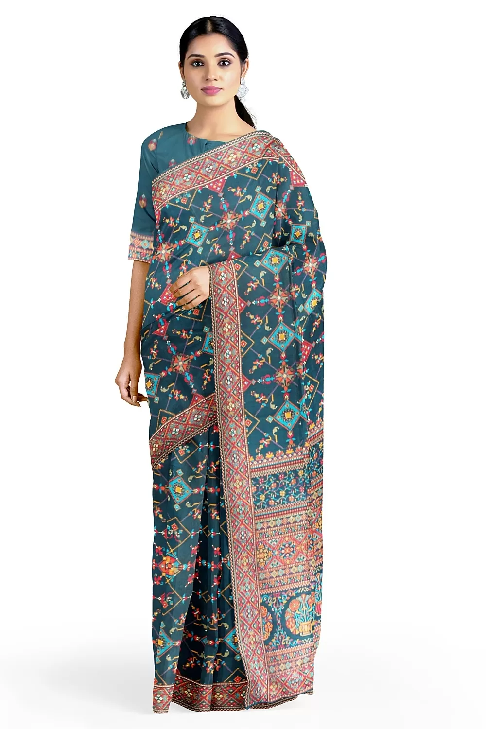 Teal Blue Silk Saree