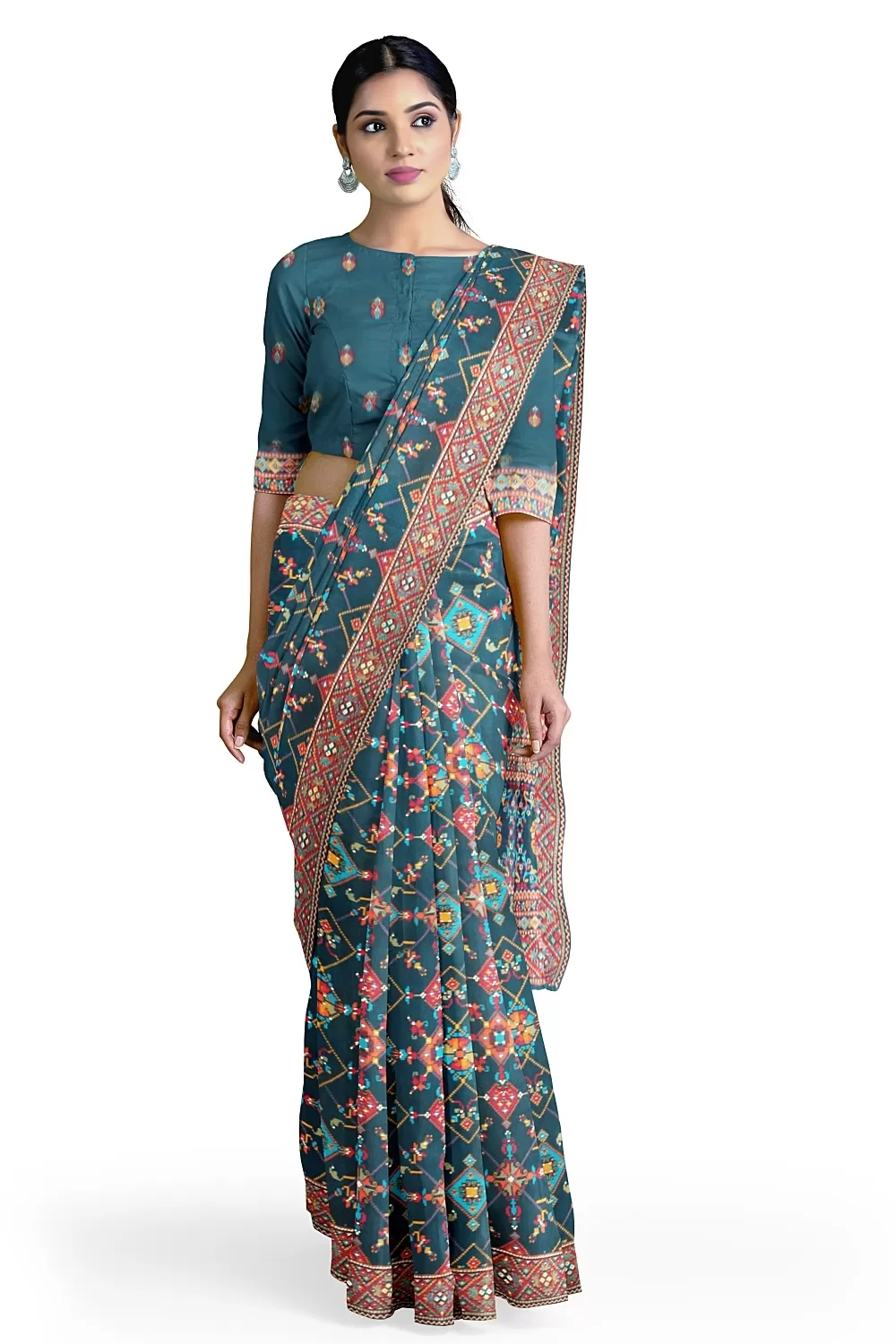 Teal Blue Silk Saree