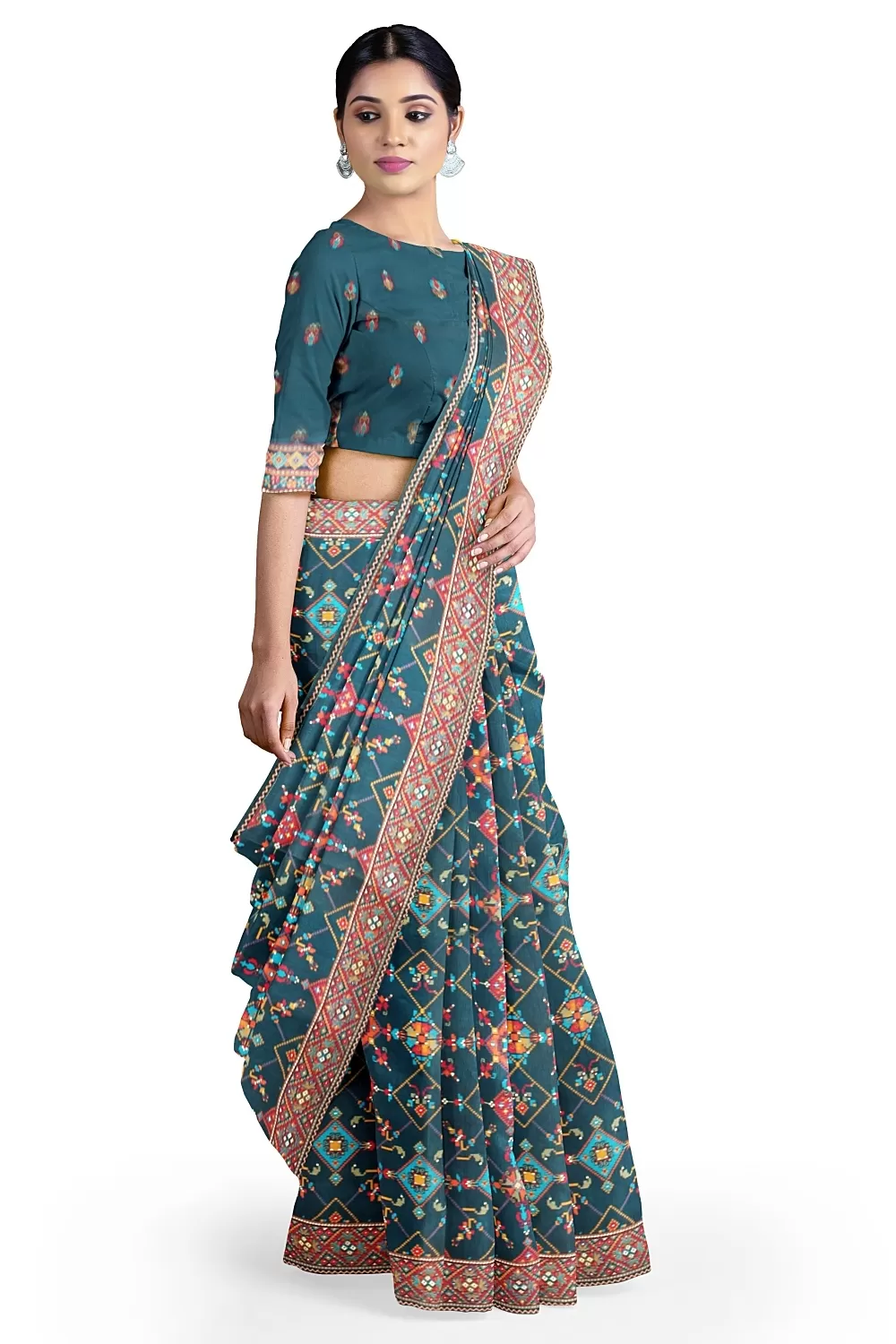 Teal Blue Silk Saree