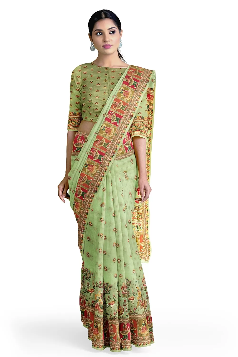 Pista Green Colour Summer Silk Saree