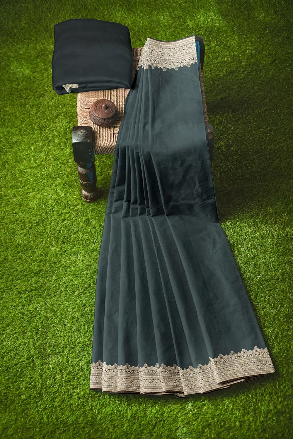 Bottle Green Colour Satin Saree