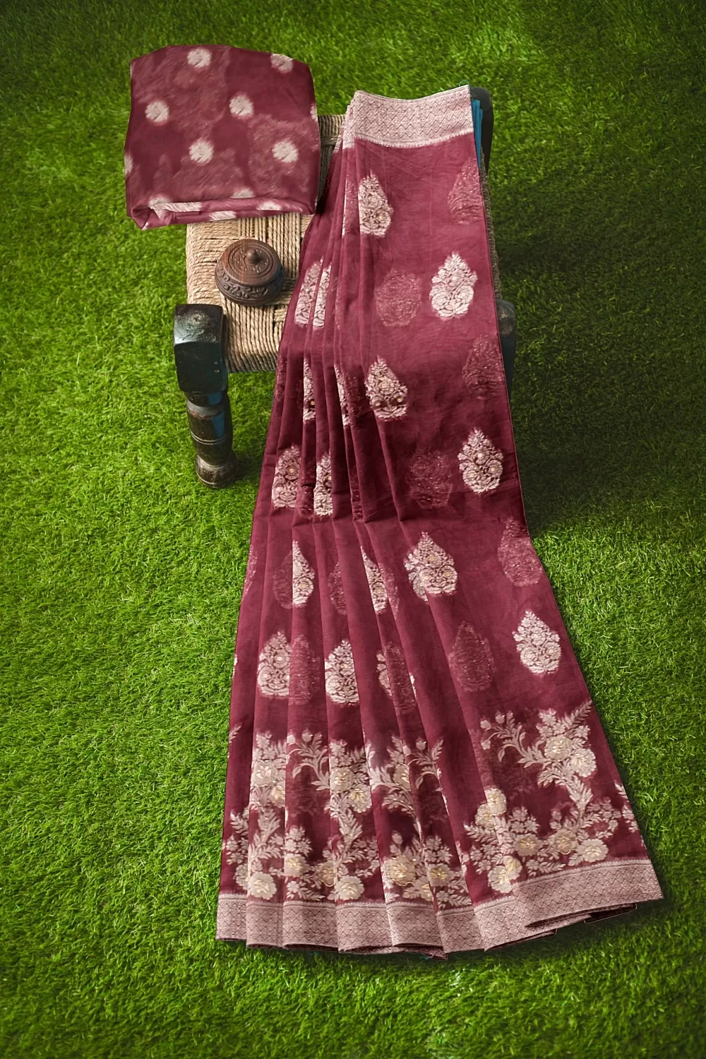 Wine Colour Organza Saree