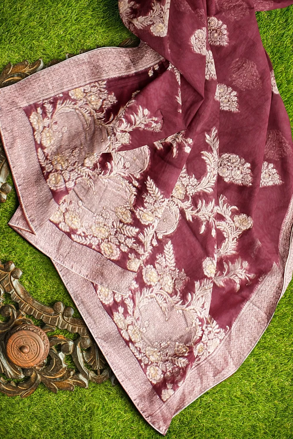 Wine Colour Organza Saree