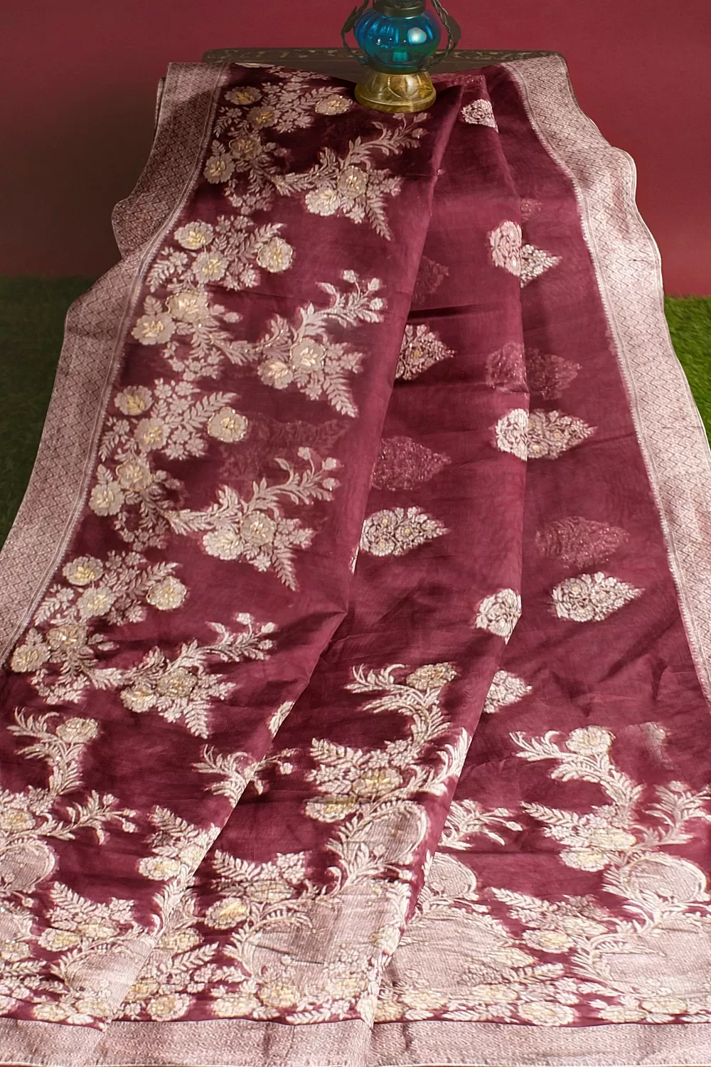 Wine Colour Organza Saree