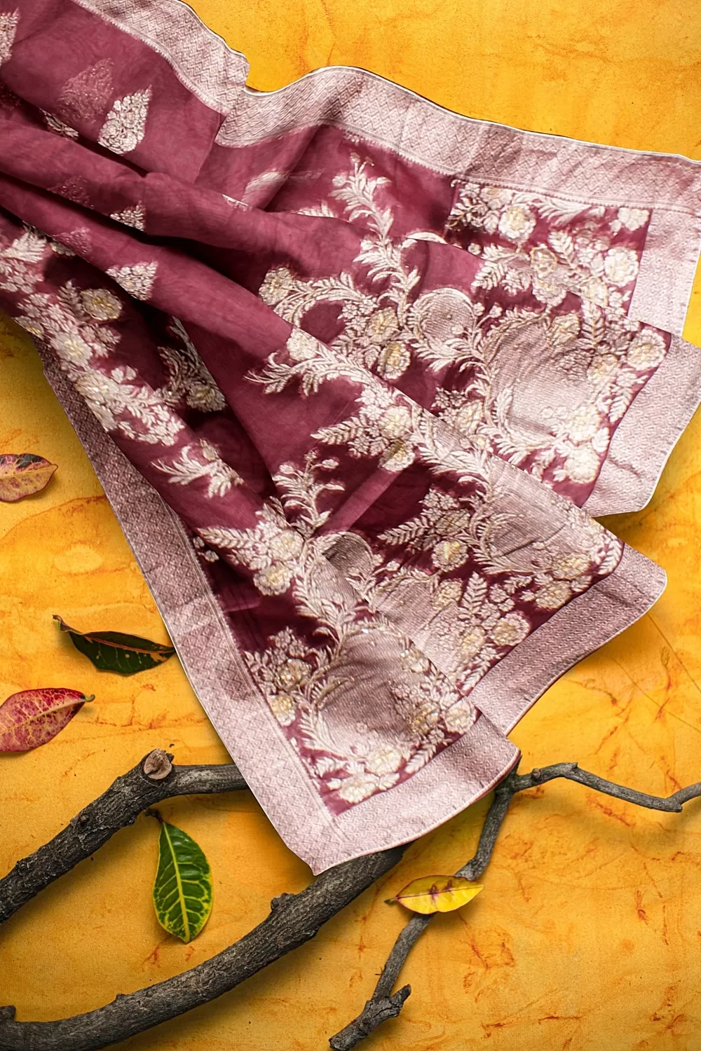 Wine Colour Organza Saree