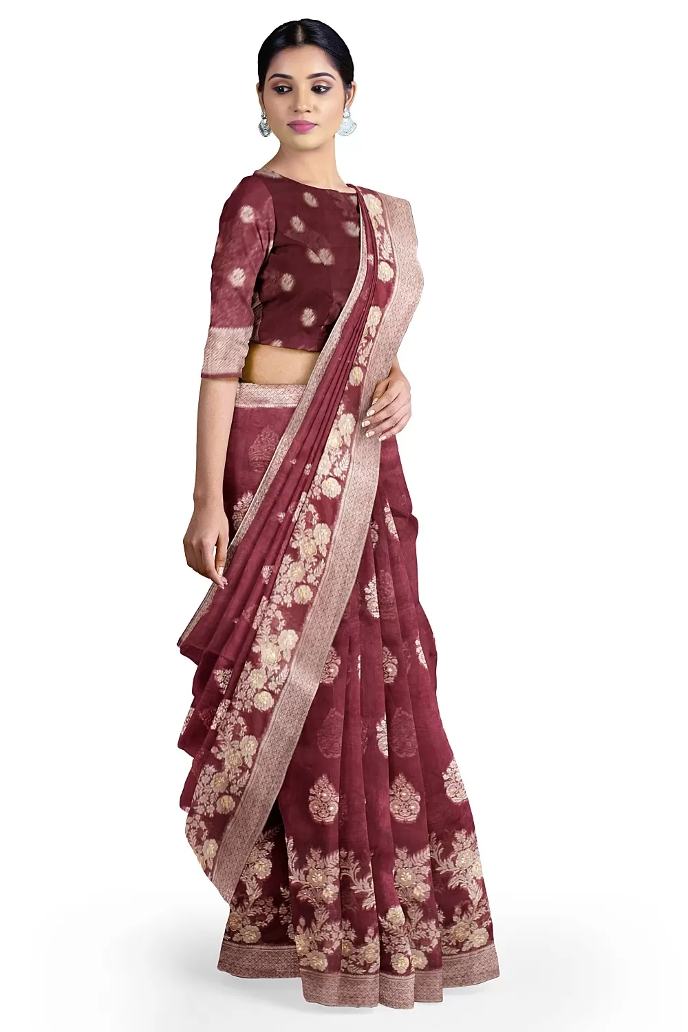 Wine Colour Organza Saree