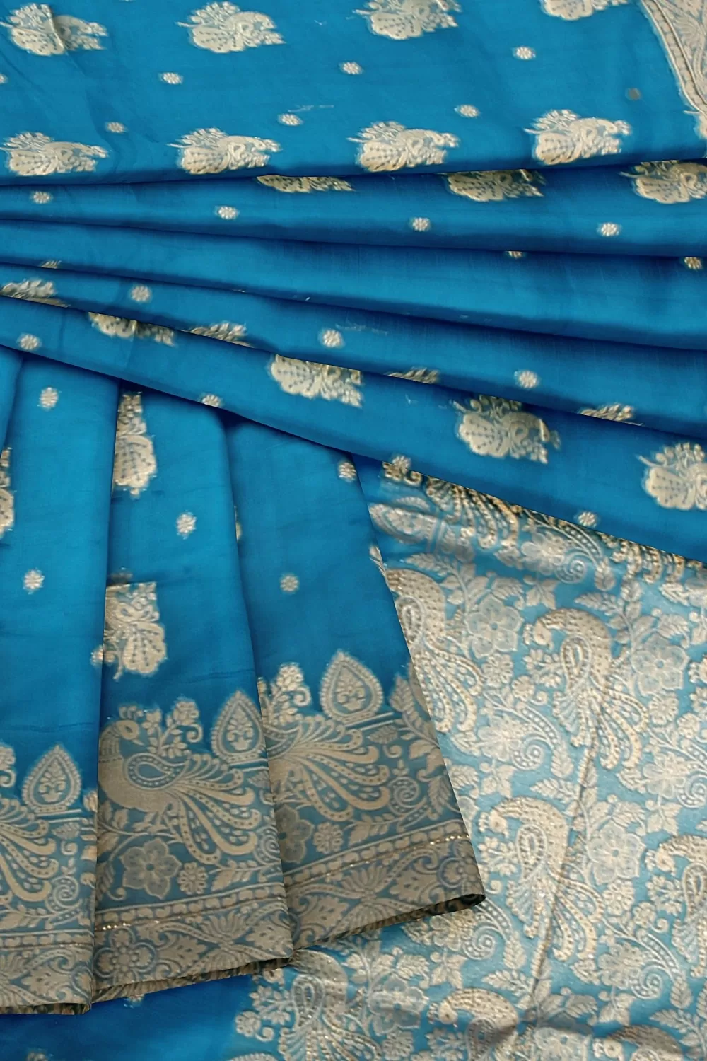 Firozi Colour Organza  Sarees