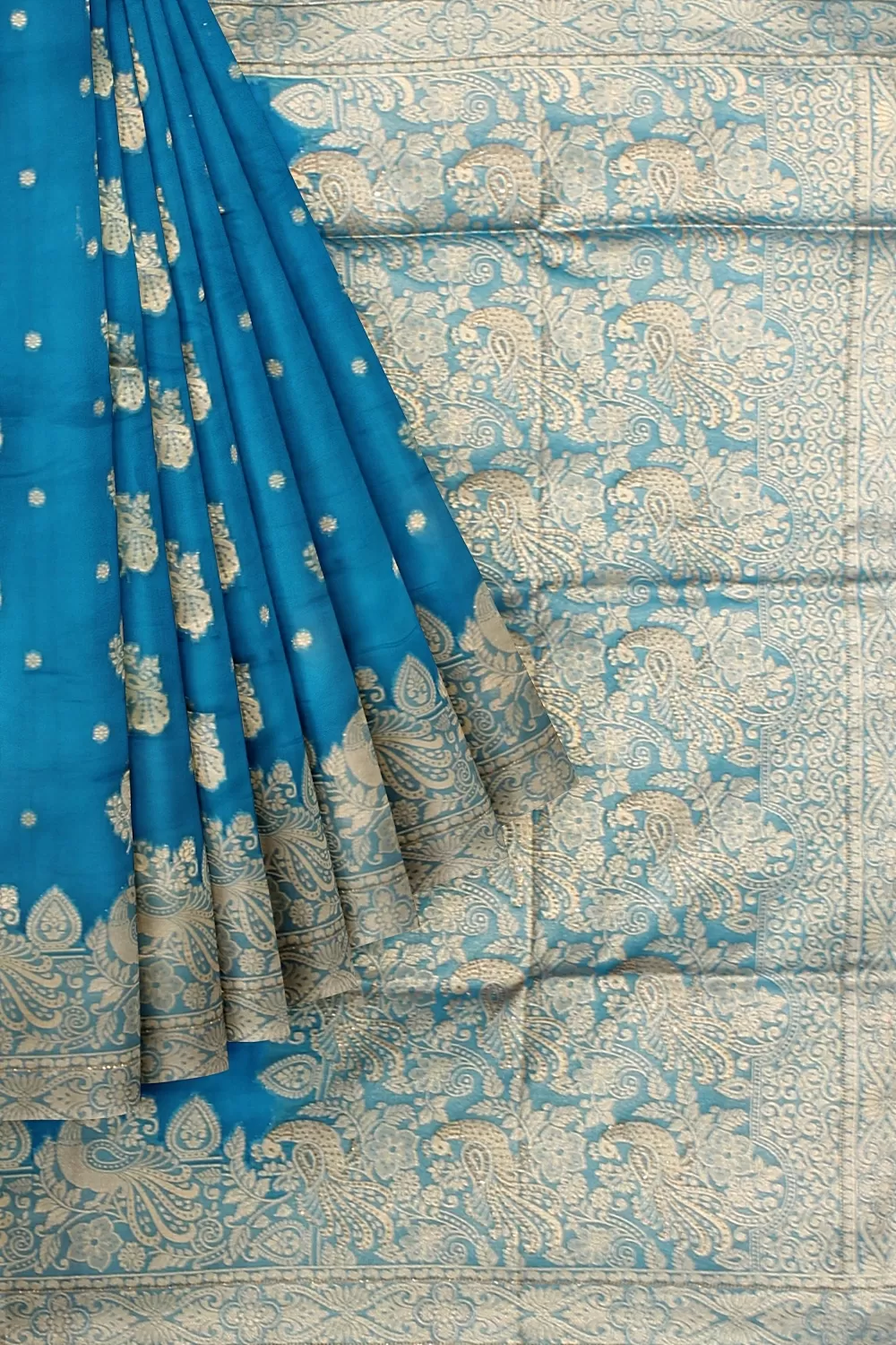 Firozi Colour Organza  Sarees