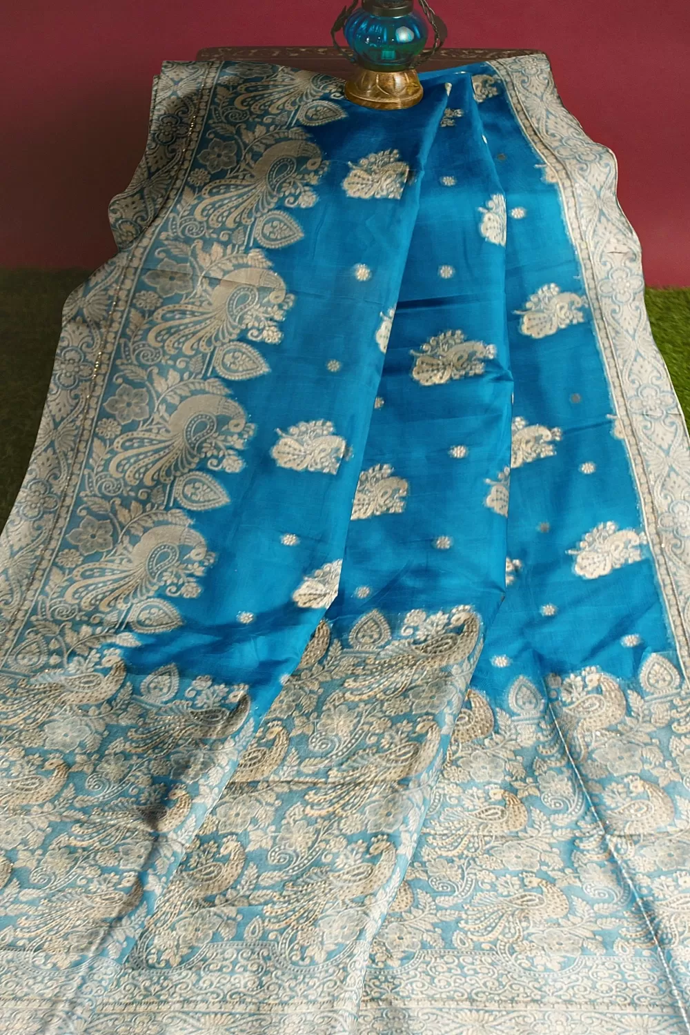 Firozi Colour Organza  Sarees