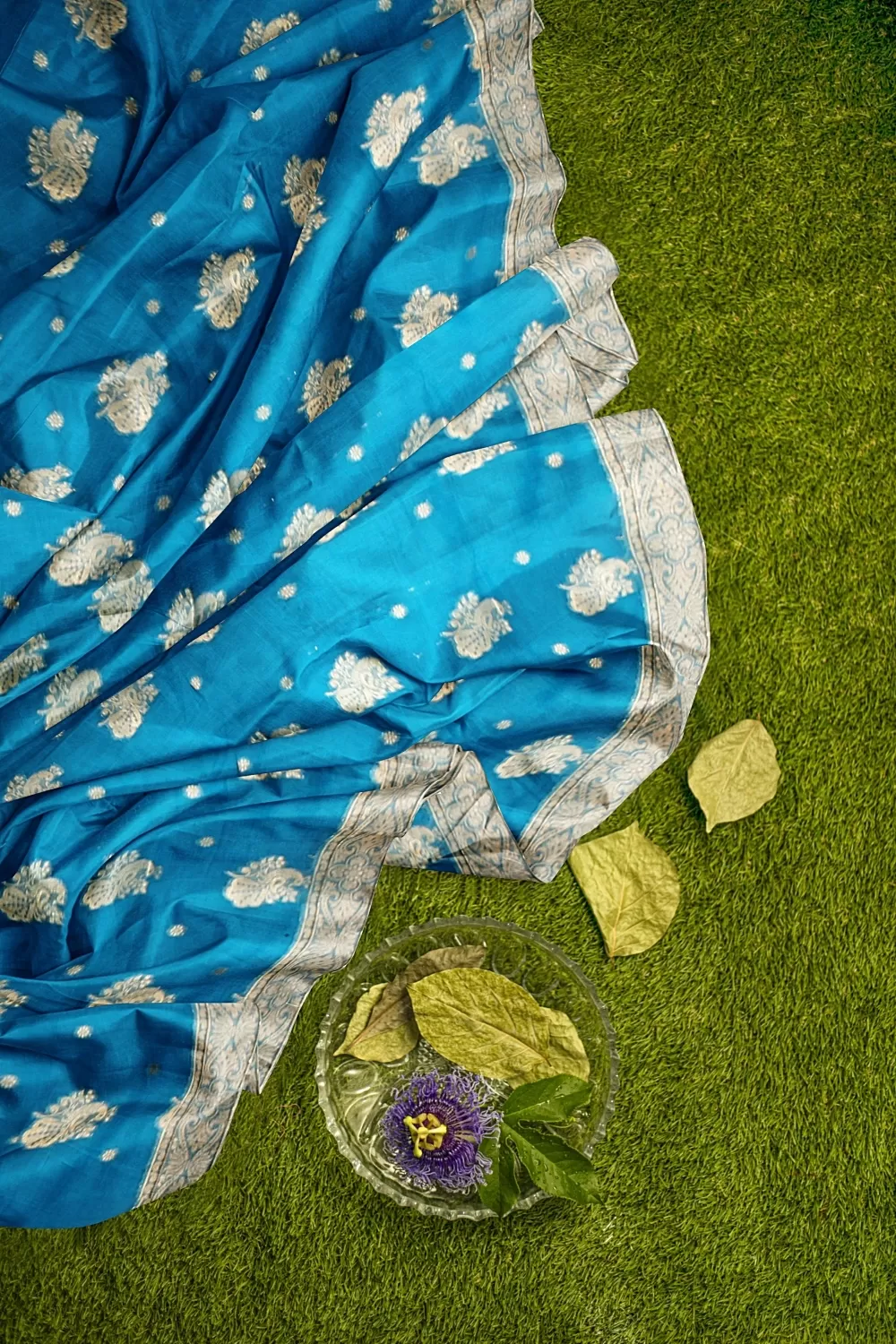 Firozi Colour Organza  Sarees