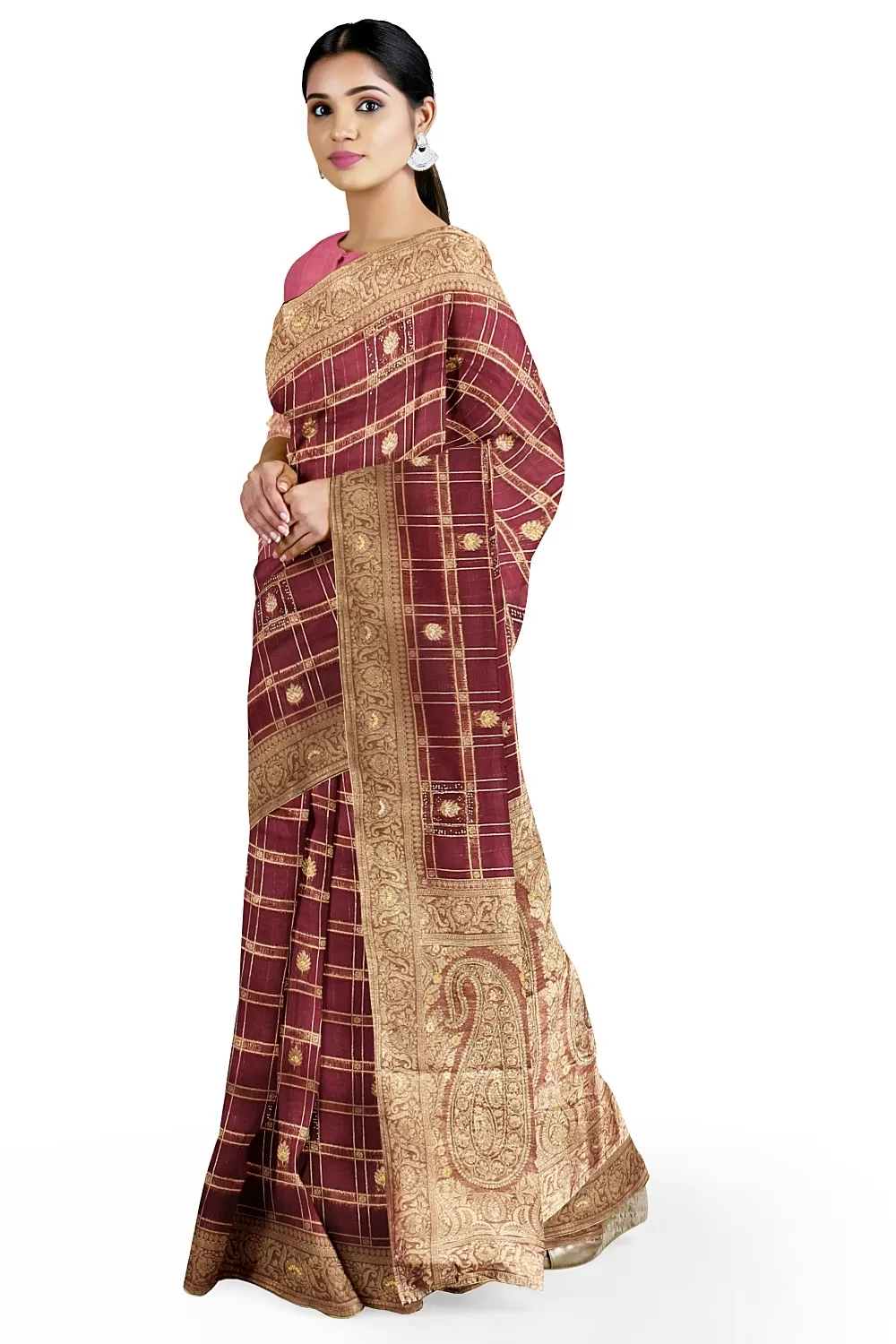 Wine Colour Organza Saree