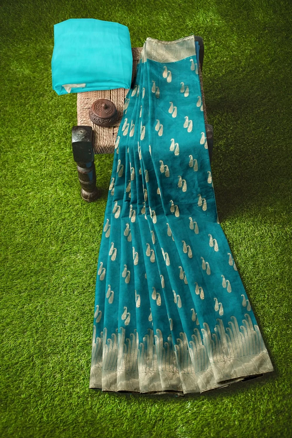 Dark Firoji Colour Organza Saree