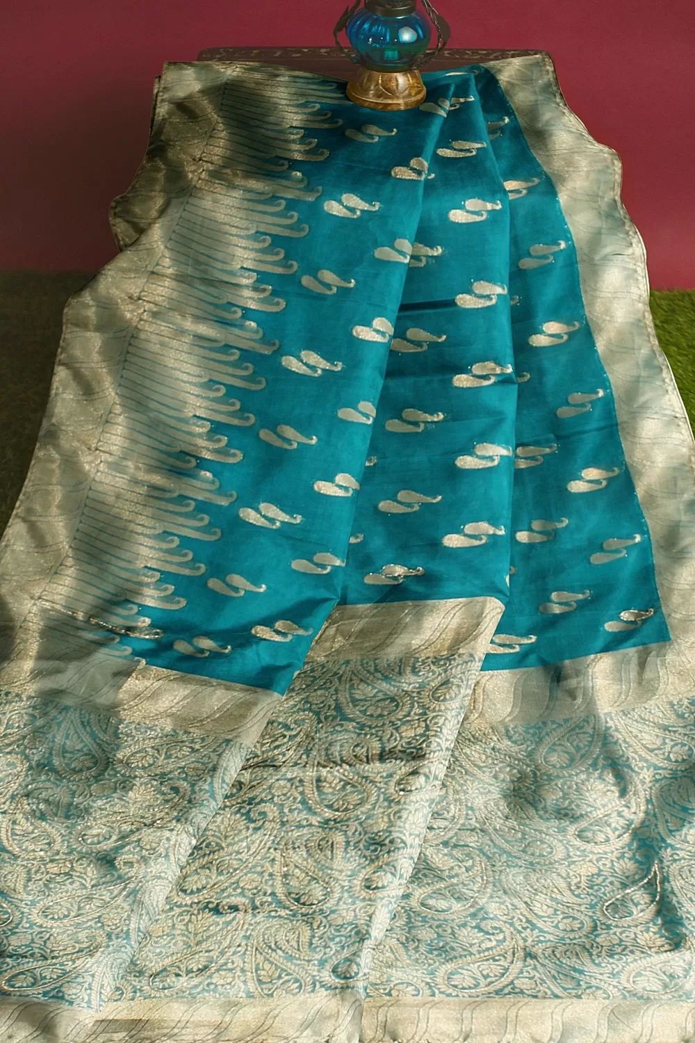 Dark Firoji Colour Organza Saree