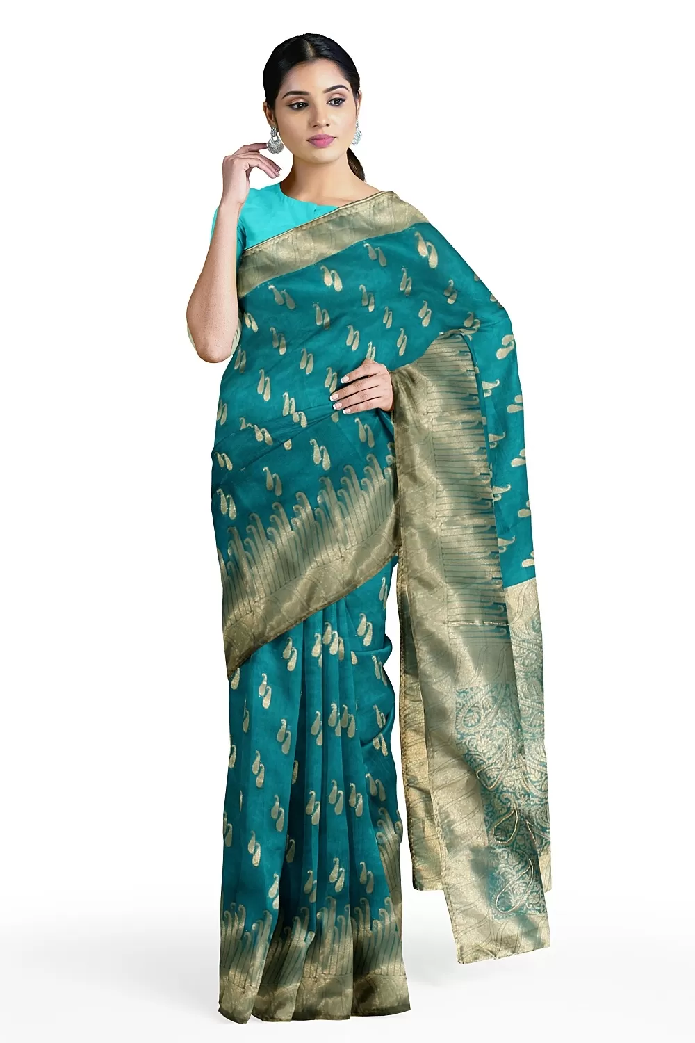 Dark Firoji Colour Organza Saree