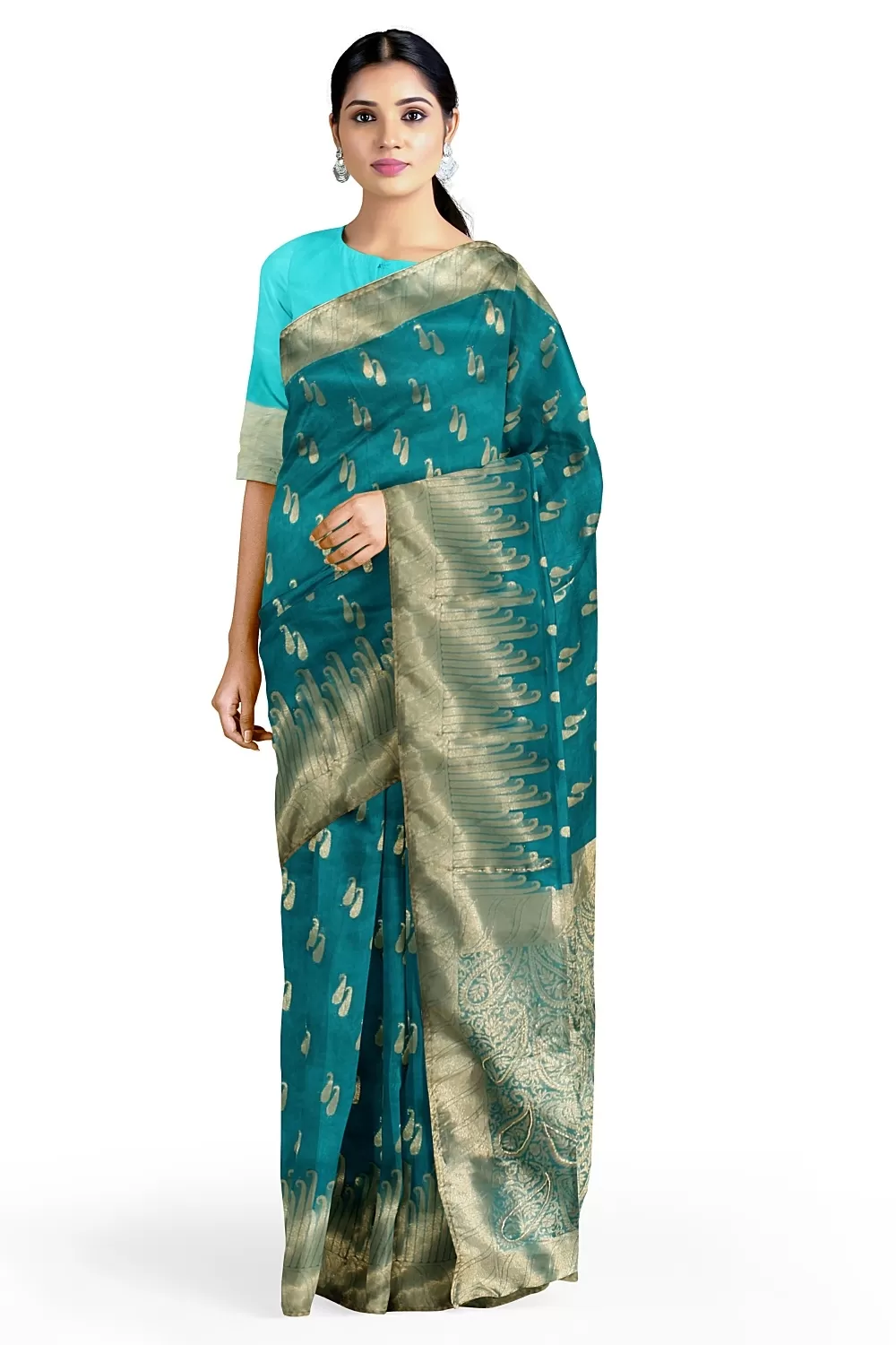 Dark Firoji Colour Organza Saree