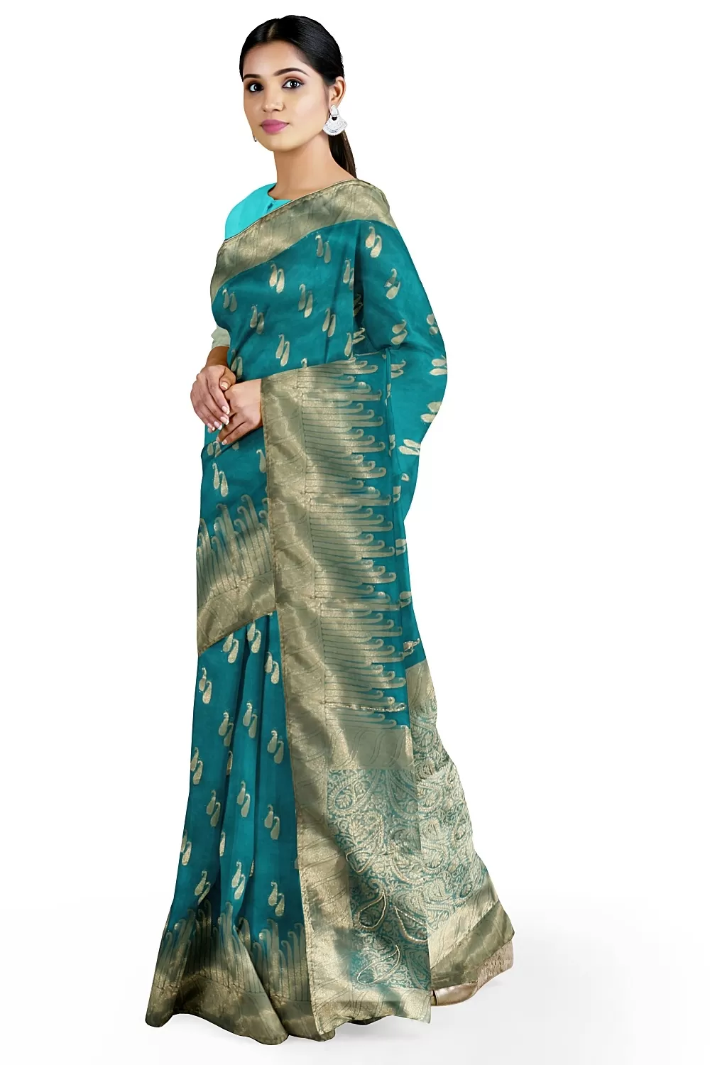 Dark Firoji Colour Organza Saree