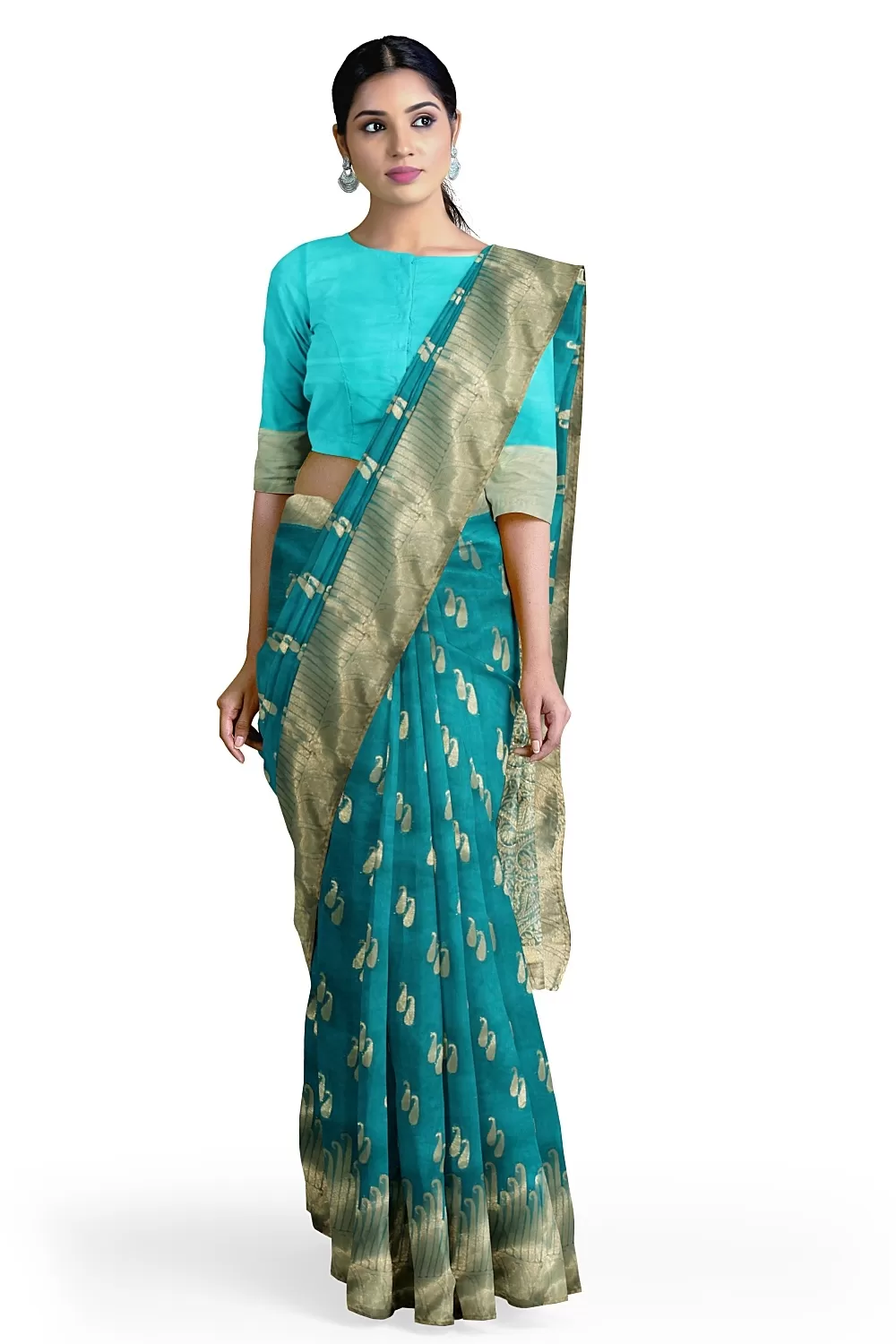 Dark Firoji Colour Organza Saree