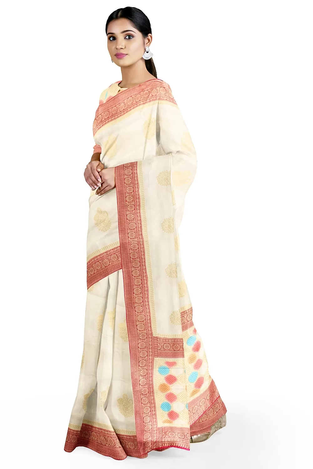 Off White Colour Silk Saree