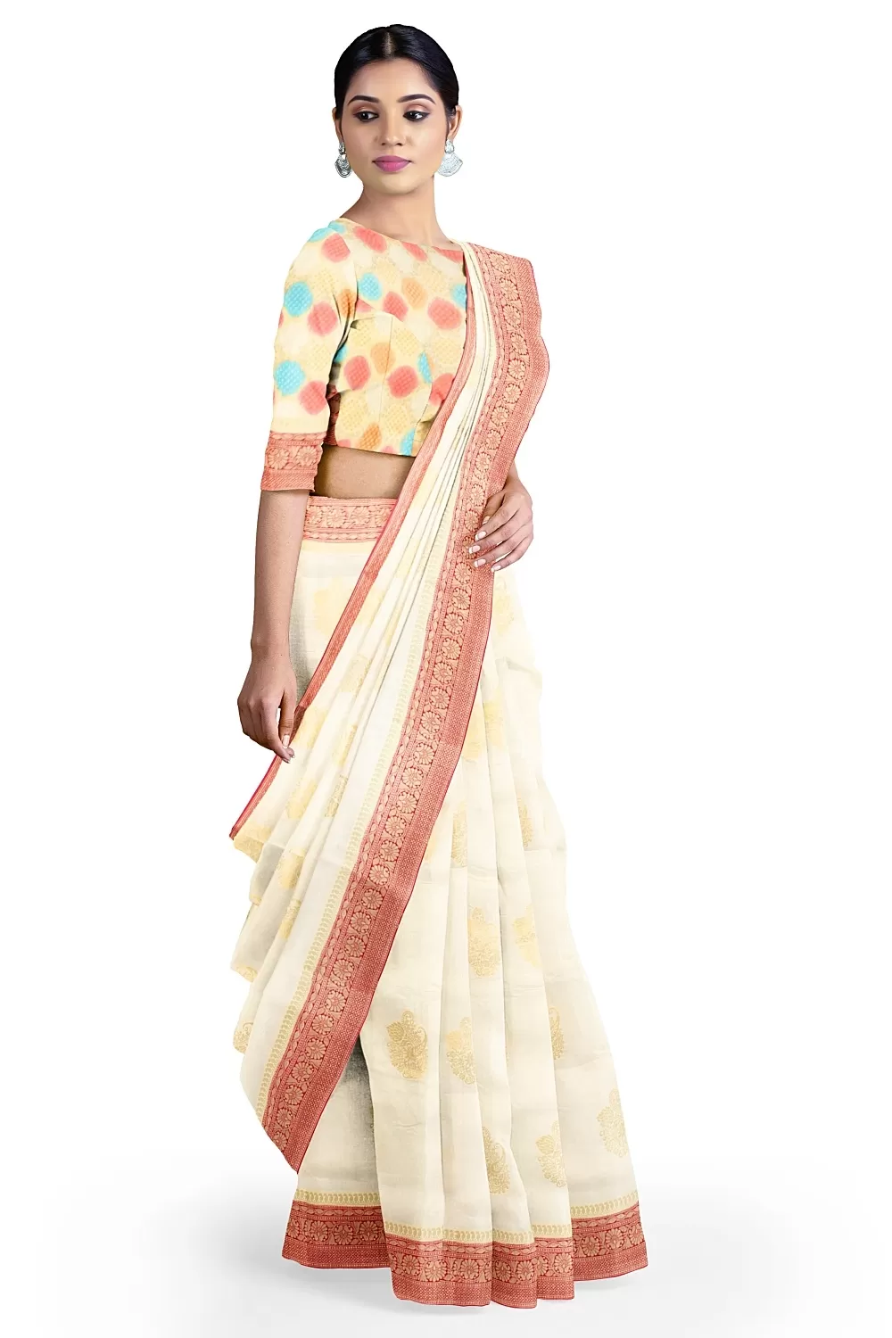 Off White Colour Silk Saree