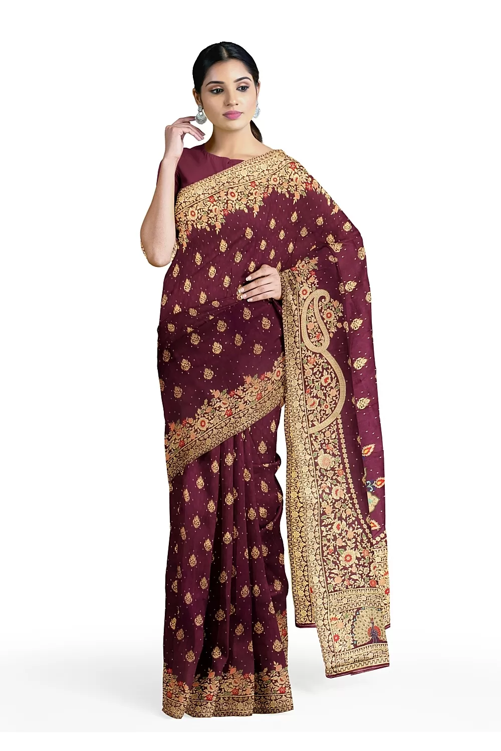 Wine Colour Soft Silk Saree