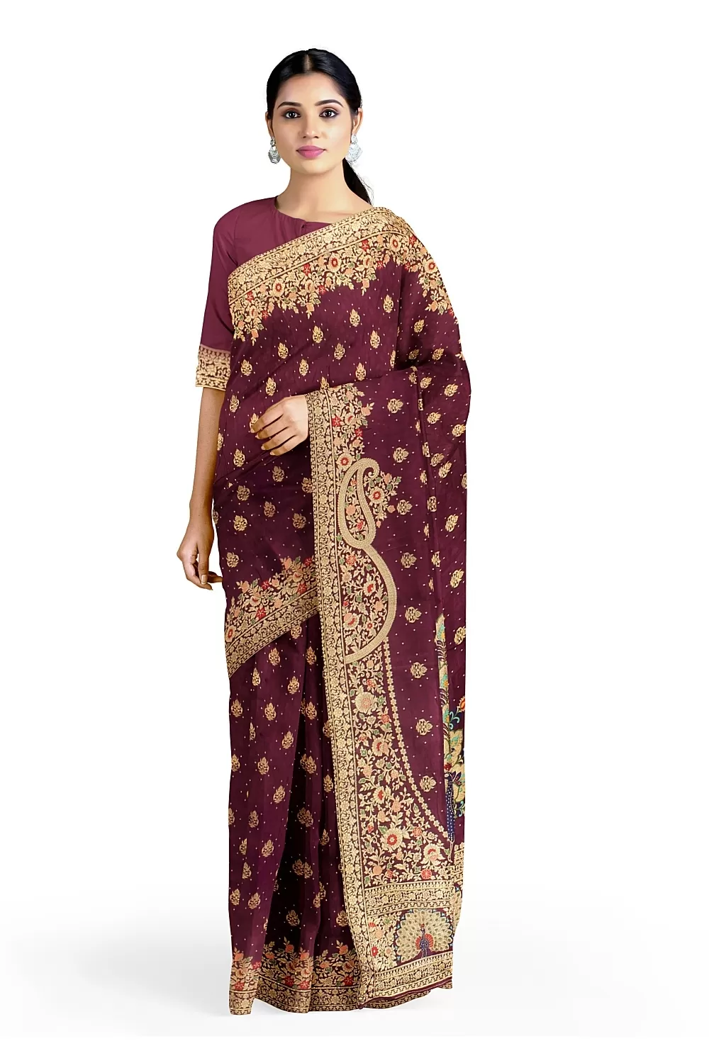 Wine Colour Soft Silk Saree