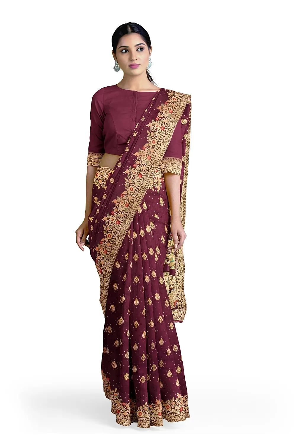 Wine Colour Soft Silk Saree