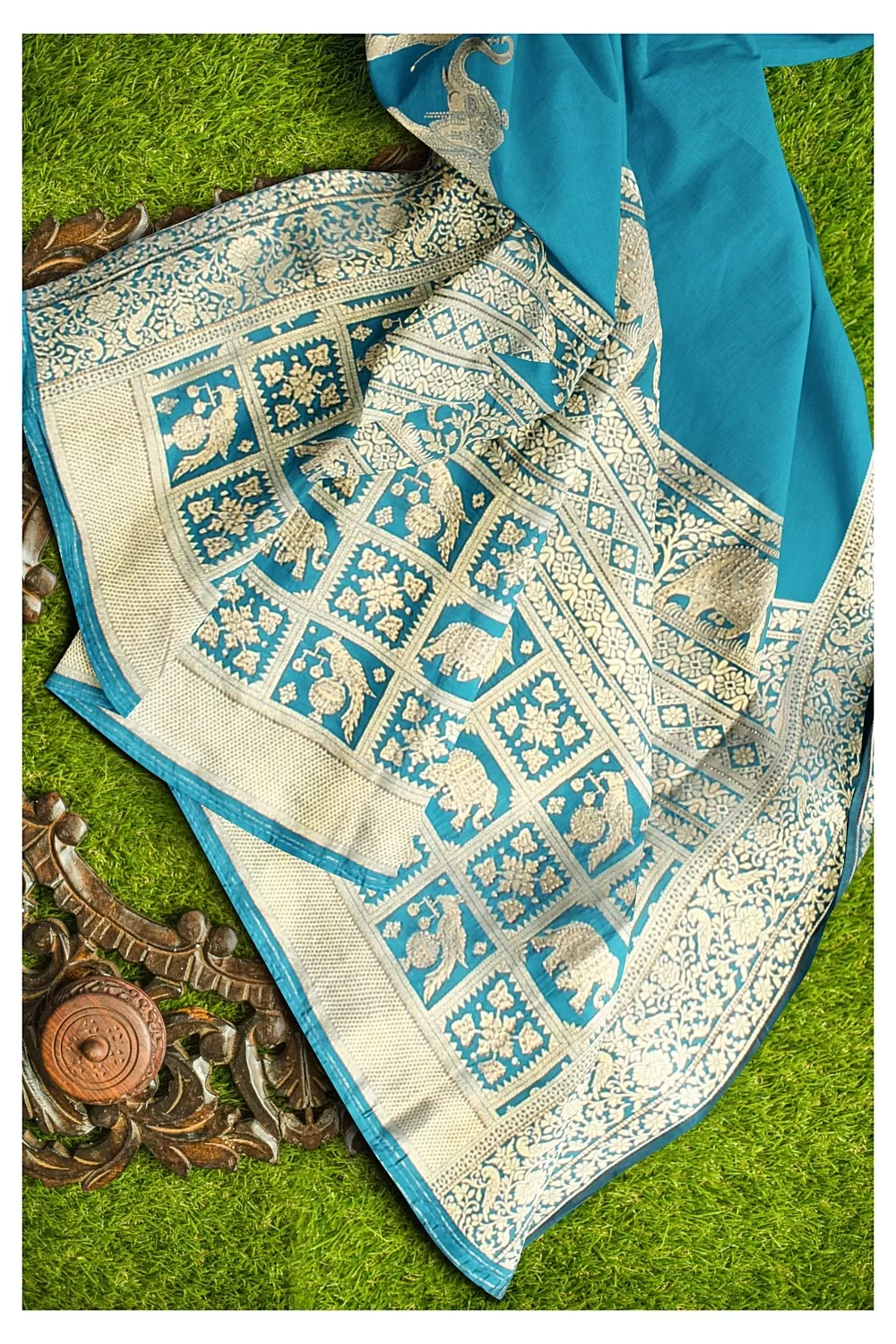 Firoji Colour Kanjivaram Soft Silk Saree with Heavy Blouse