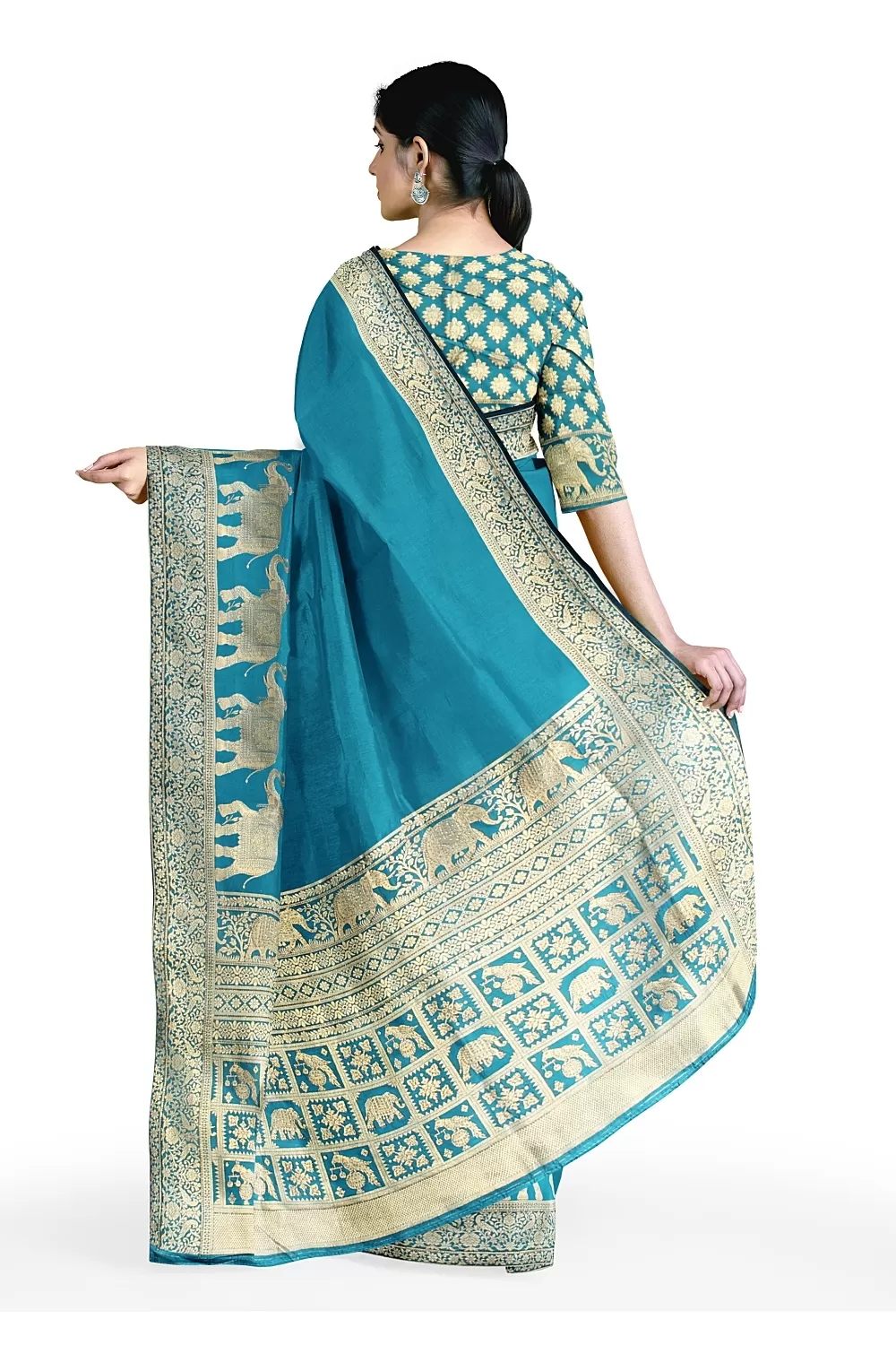 Firoji Colour Kanjivaram Soft Silk Saree with Heavy Blouse