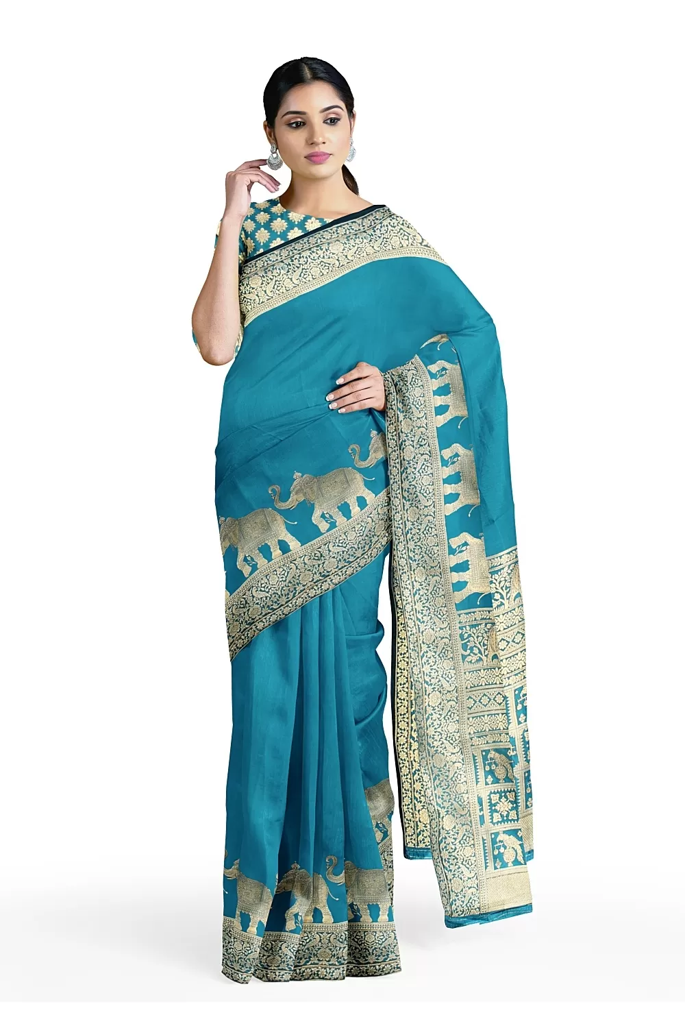 Firoji Colour Kanjivaram Soft Silk Saree with Heavy Blouse