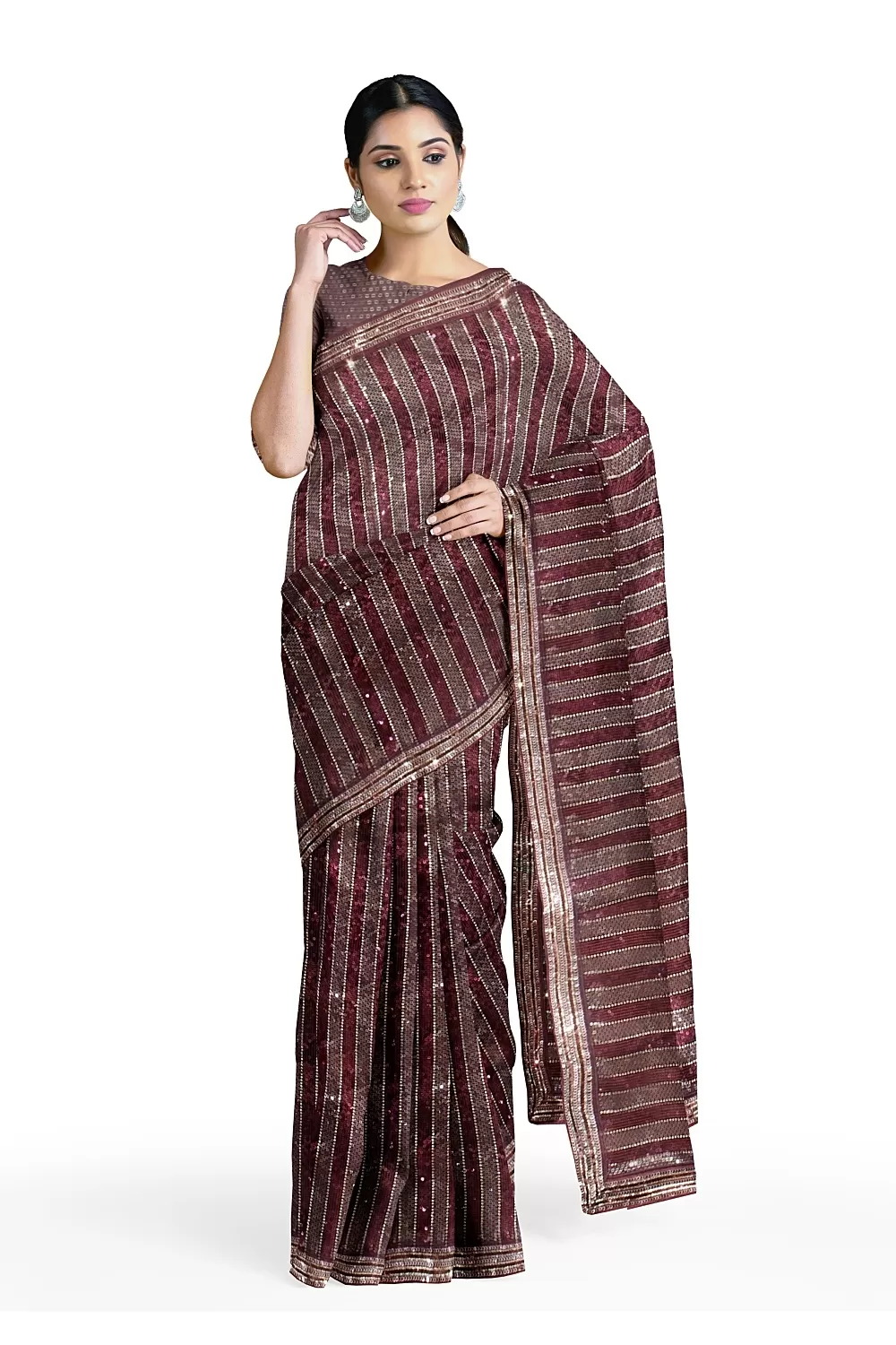 Wine Colour Georgette Saree