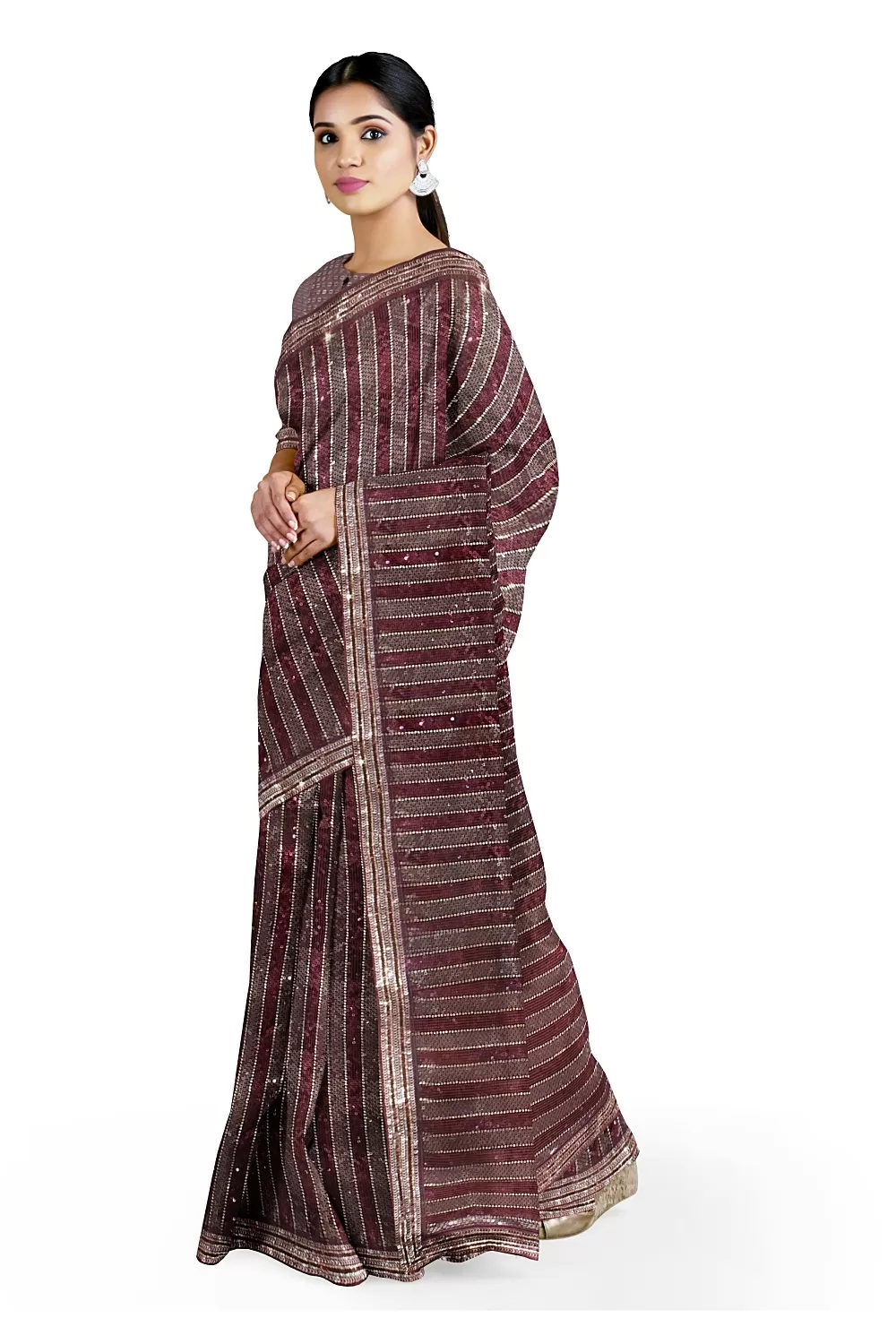 Wine Colour Georgette Saree