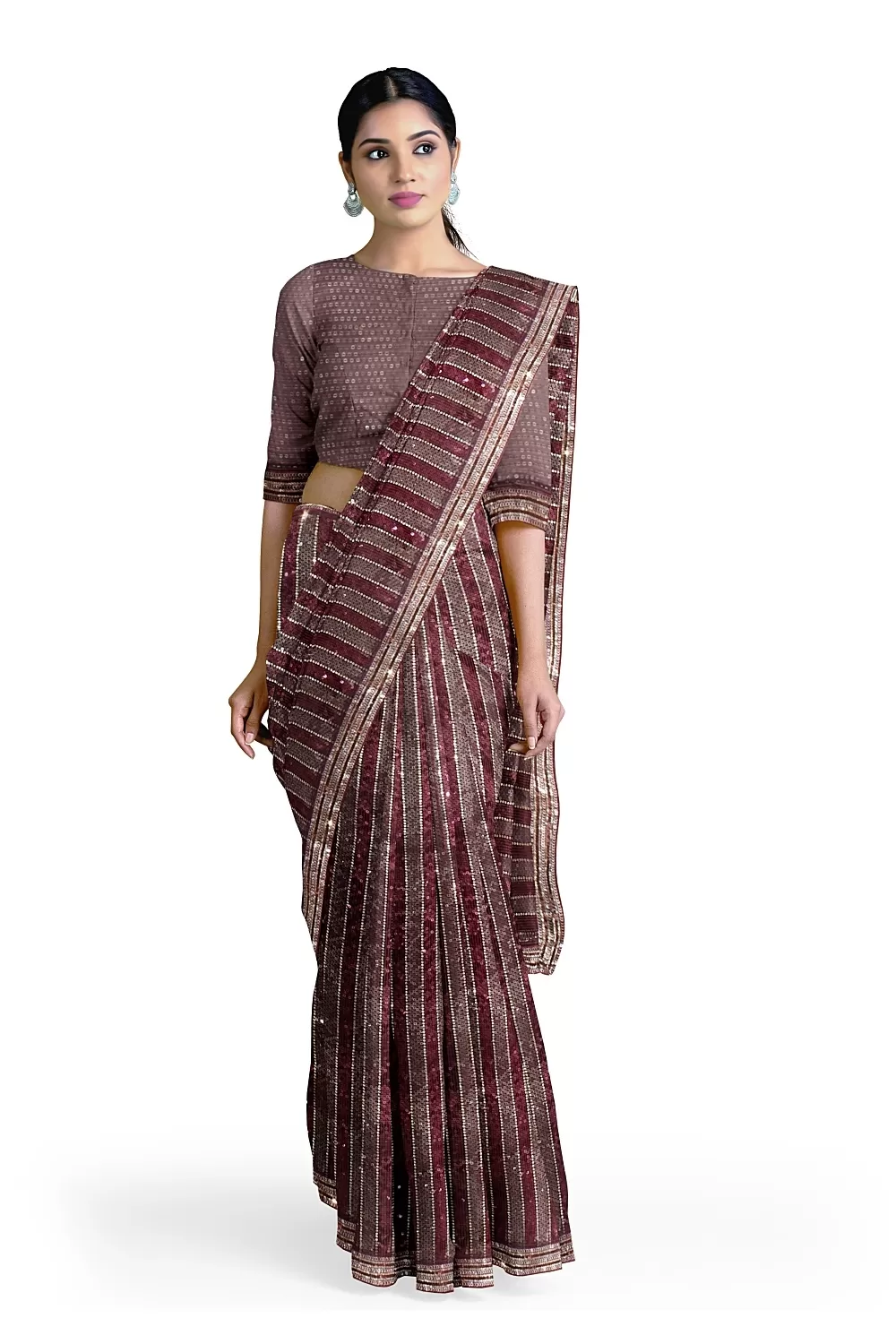 Wine Colour Georgette Saree