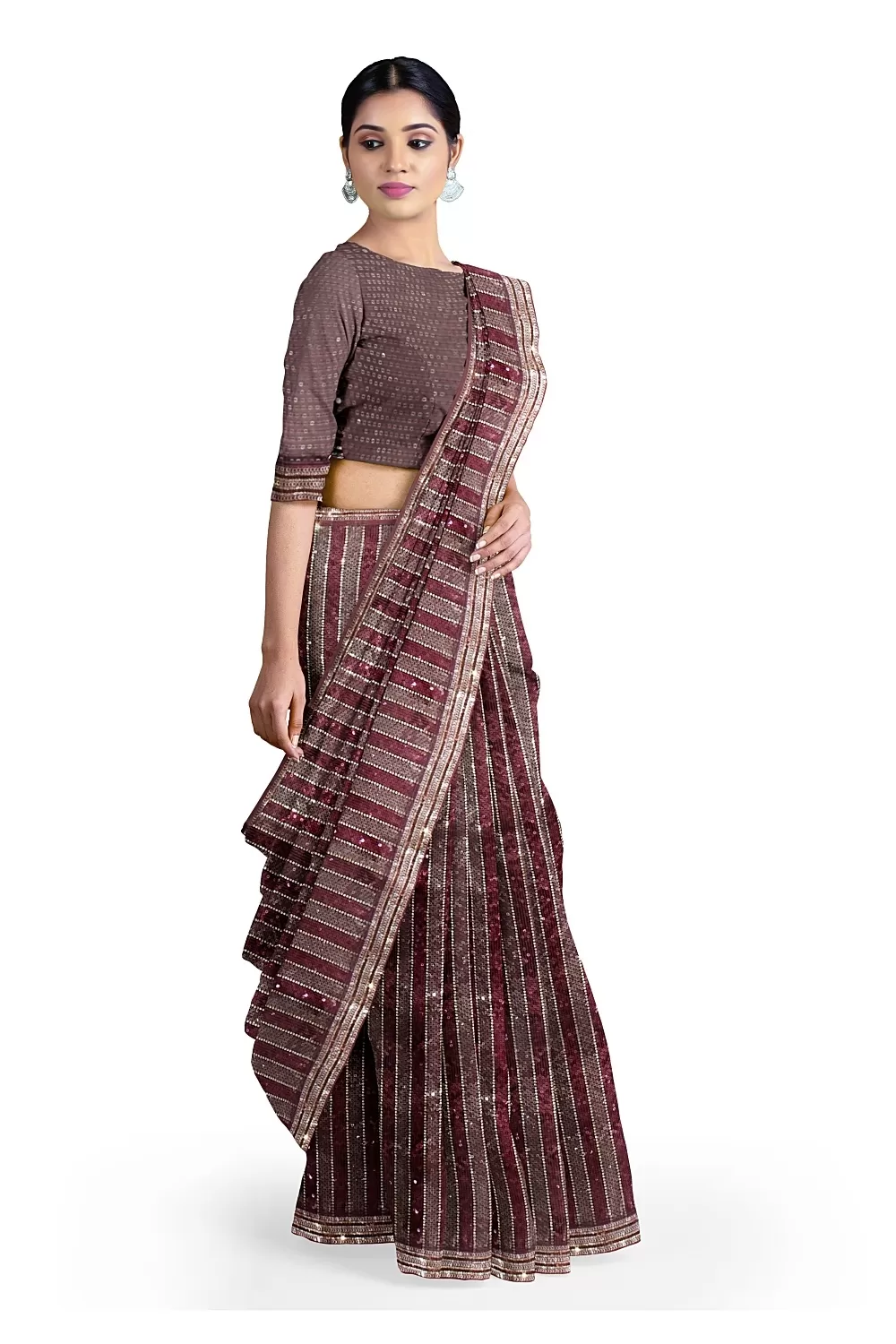 Wine Colour Georgette Saree