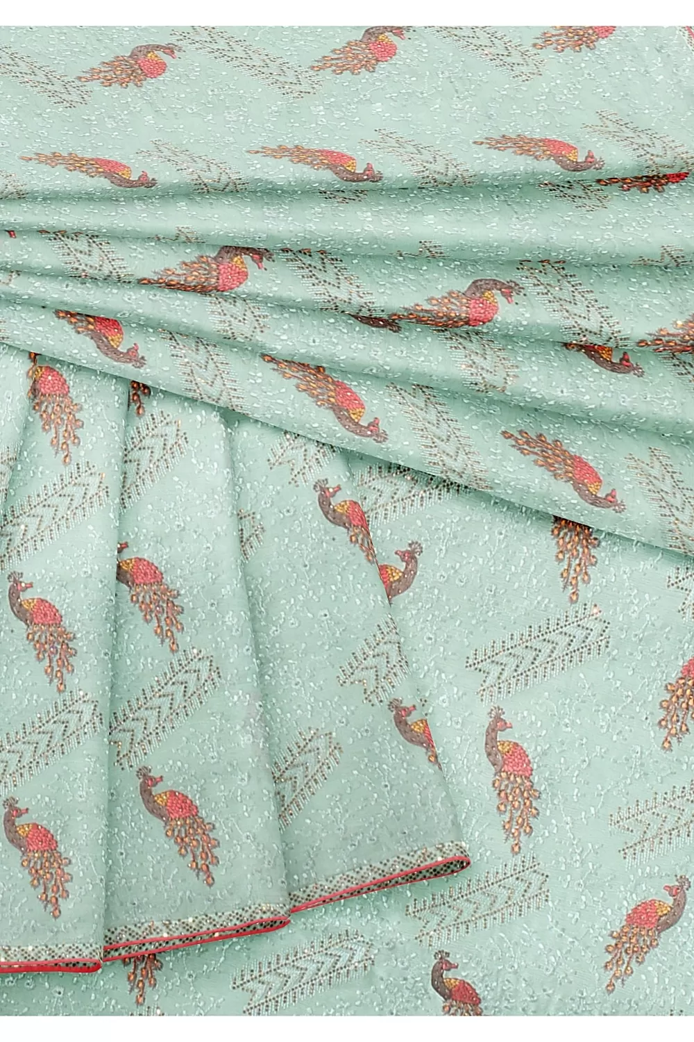 Sea Green Chiffon Embroidery Saree