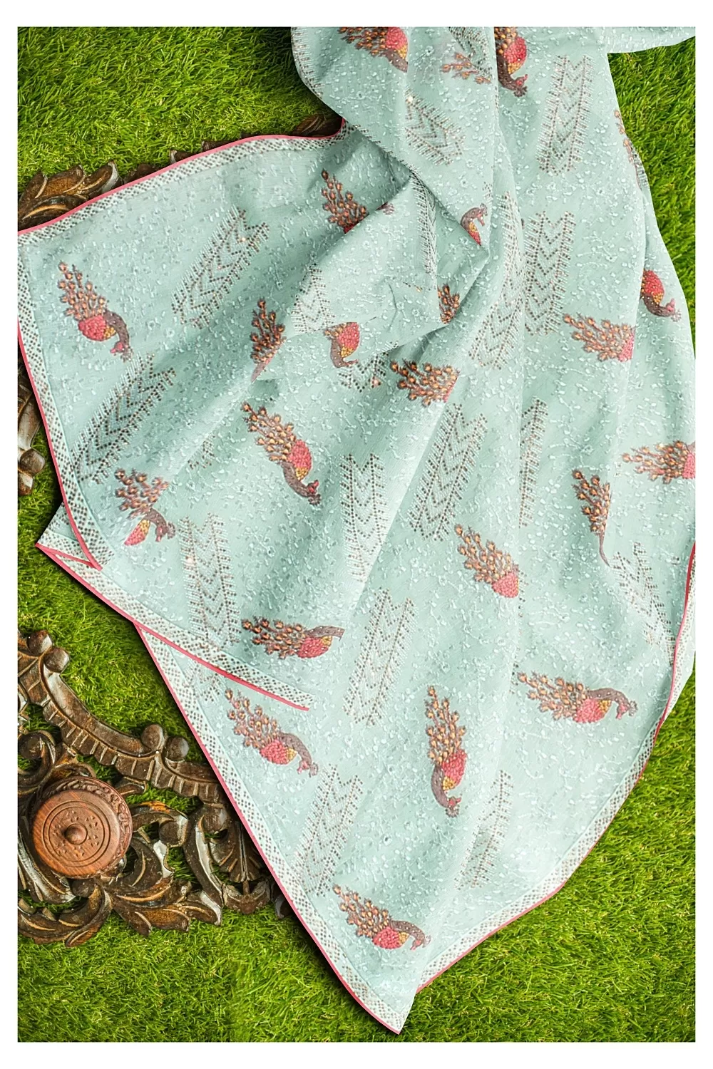 Sea Green Chiffon Embroidery Saree