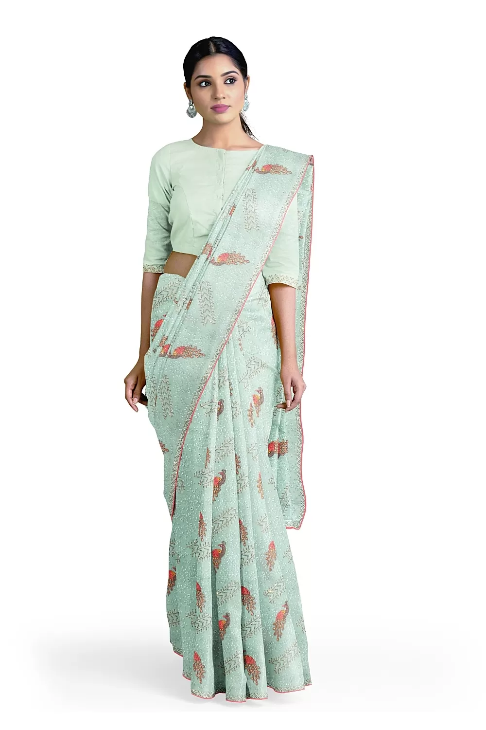 Sea Green Chiffon Embroidery Saree